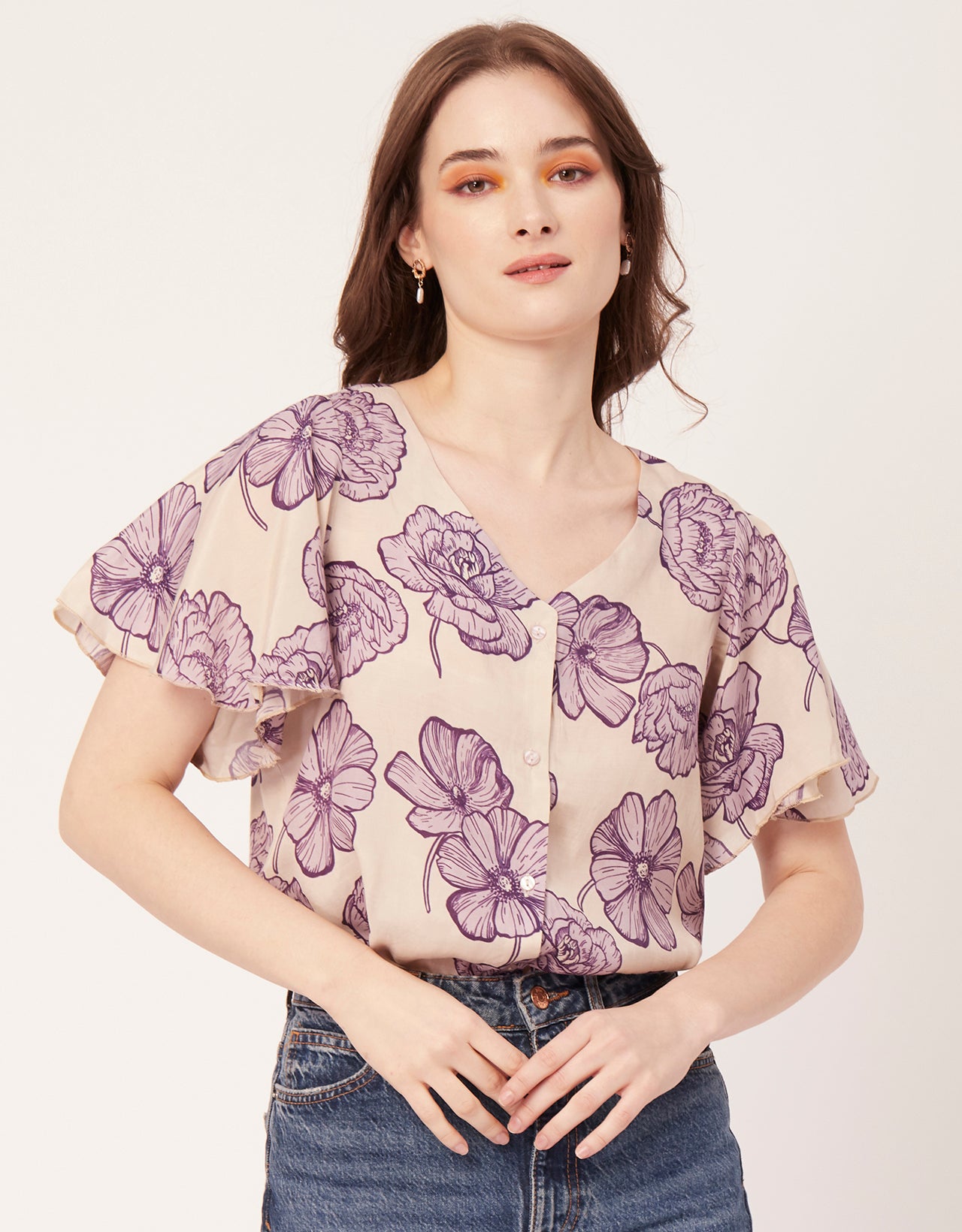 Printed Butterfly Sleeve Top
