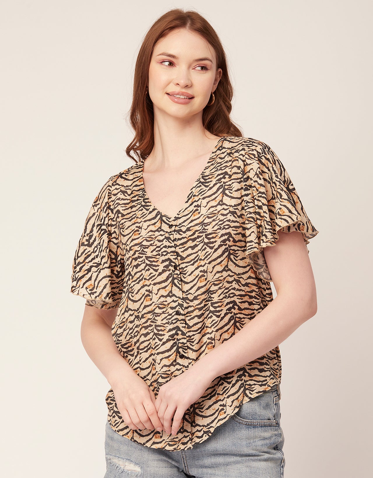 Printed Butterfly Sleeve Top