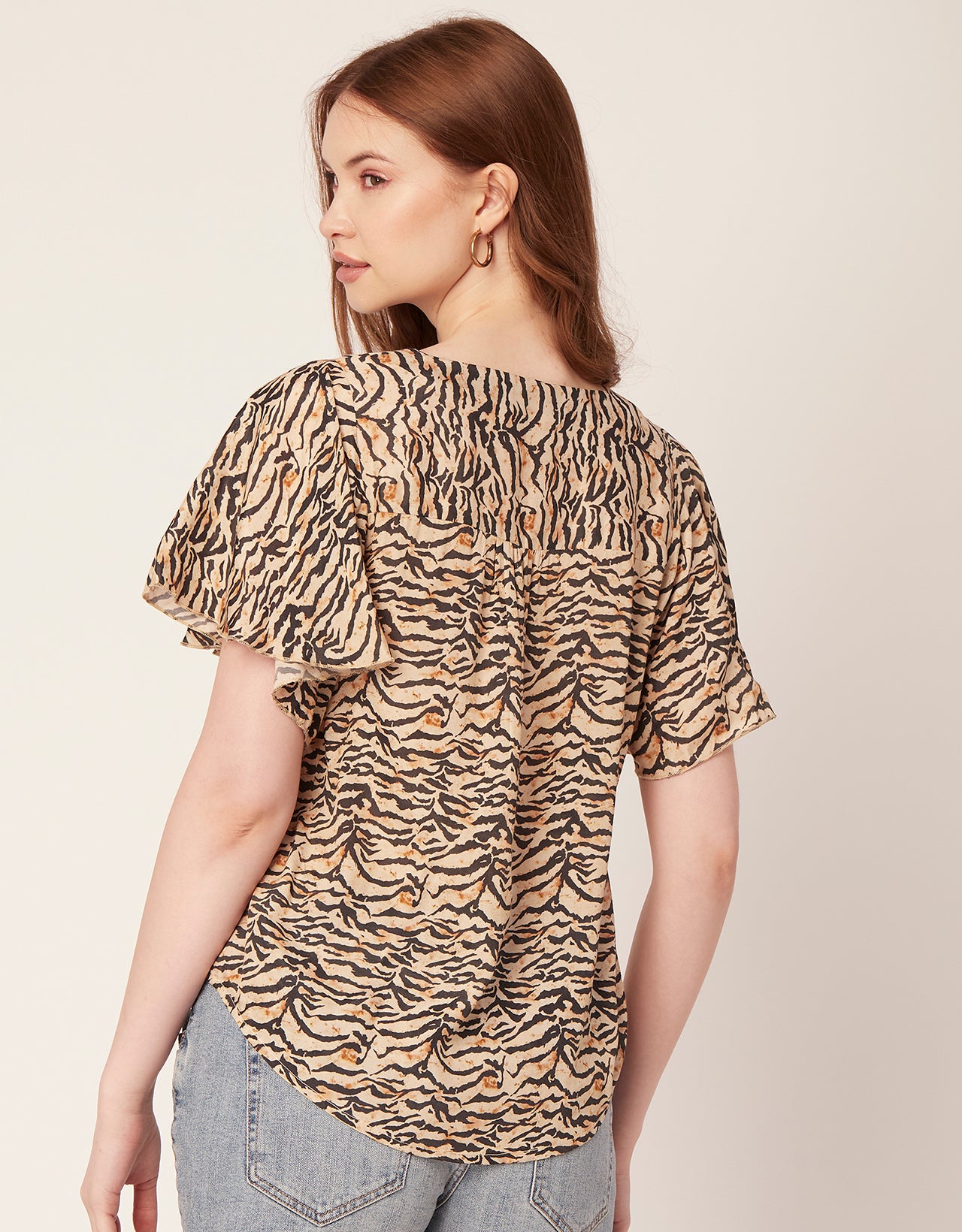 Printed Butterfly Sleeve Top