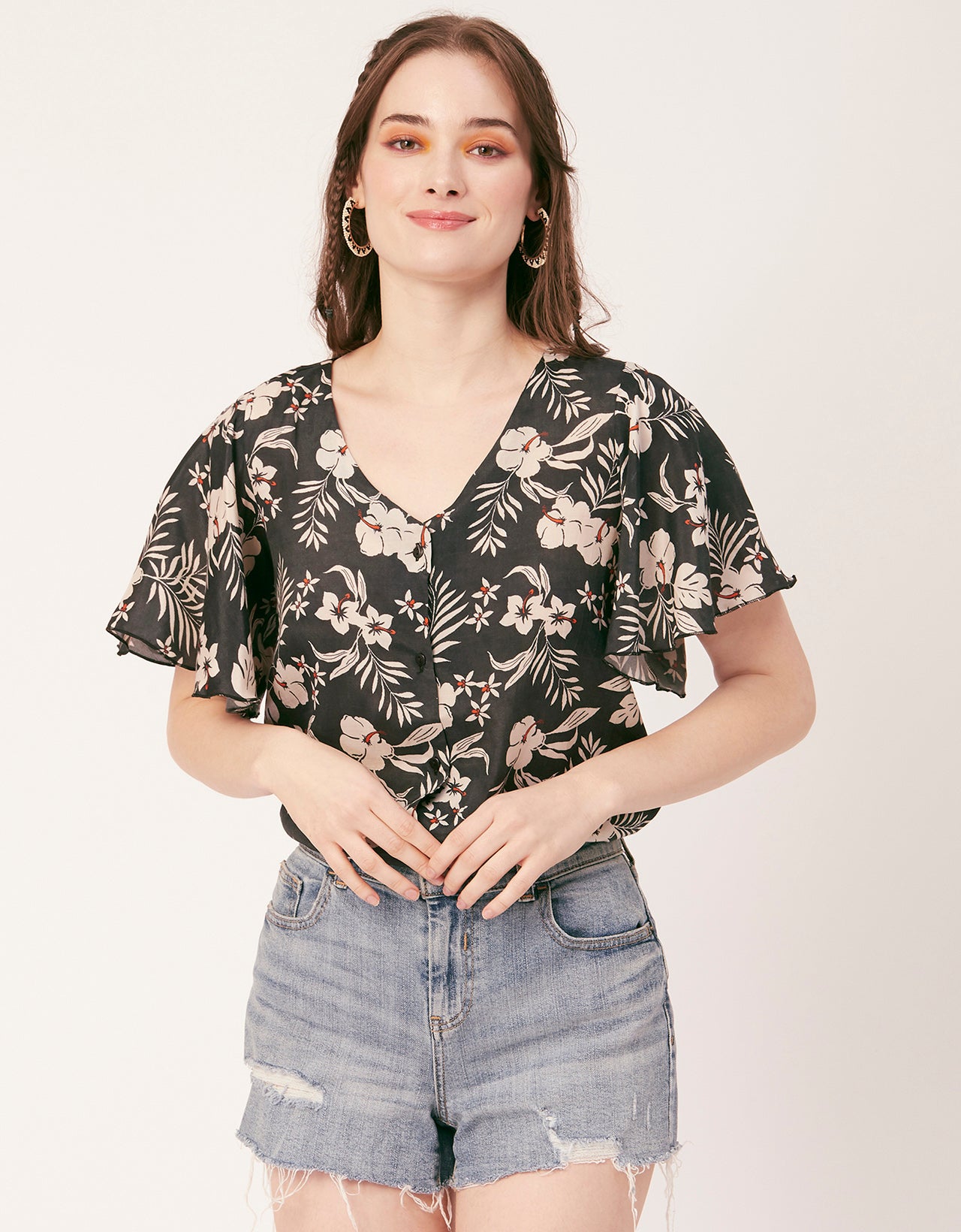 Printed Butterfly Sleeve Top