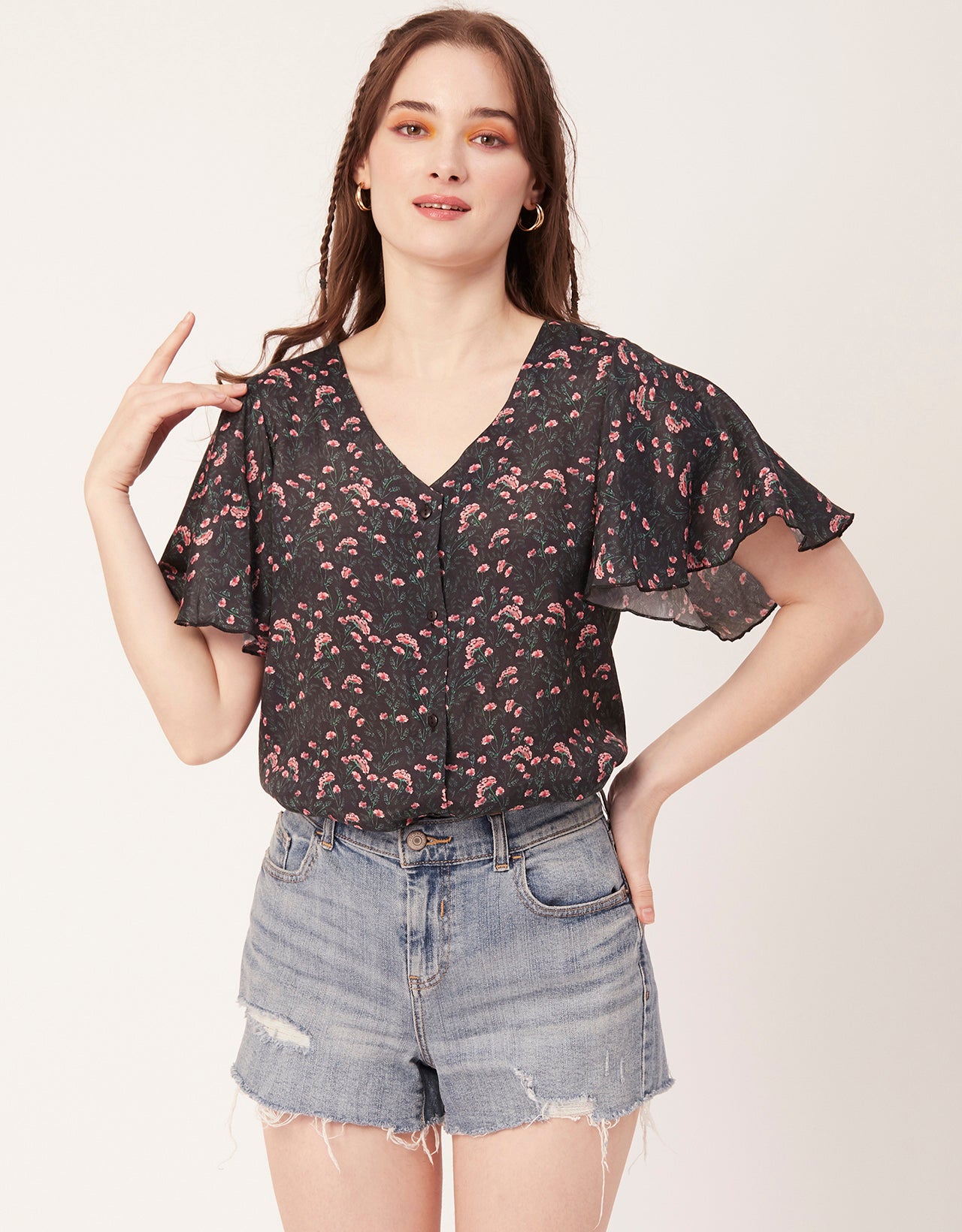 Printed Butterfly Sleeve Top
