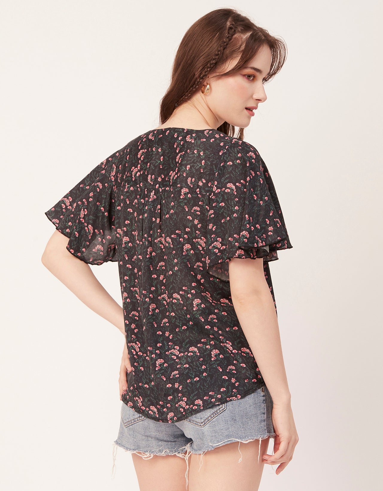 Printed Butterfly Sleeve Top
