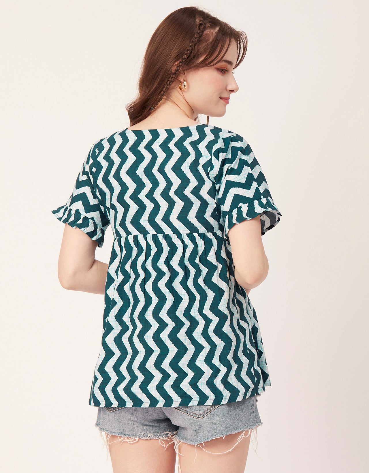 Printed V-Neck Flared Top