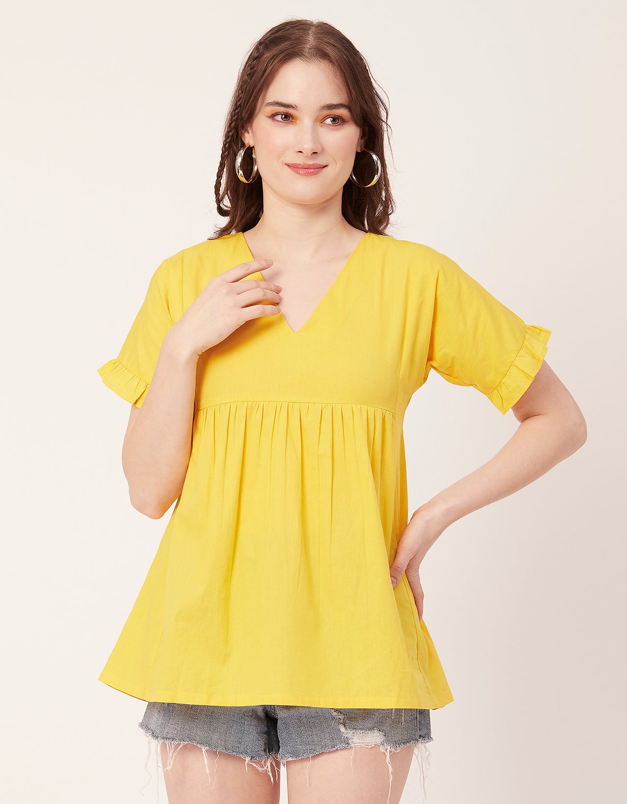 Printed V-Neck Flared Top