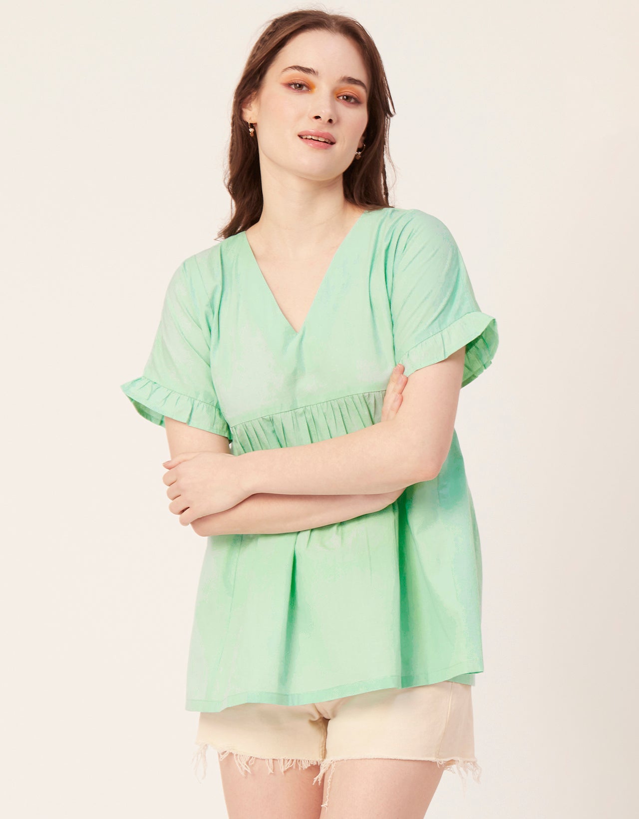 Printed V-Neck Flared Top