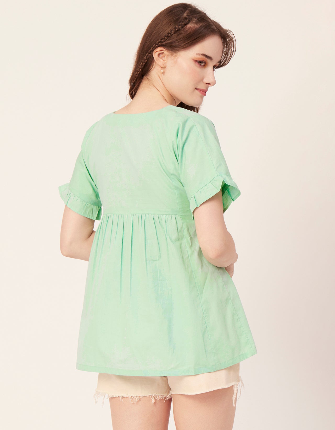 Printed V-Neck Flared Top