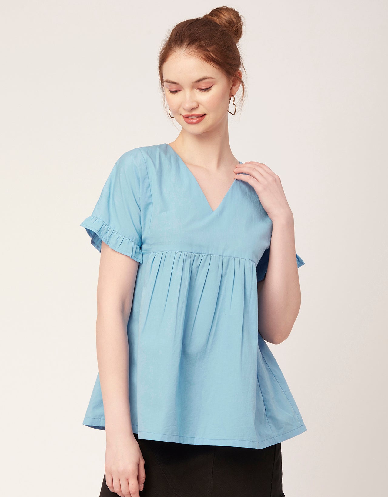 Printed V-Neck Flared Top