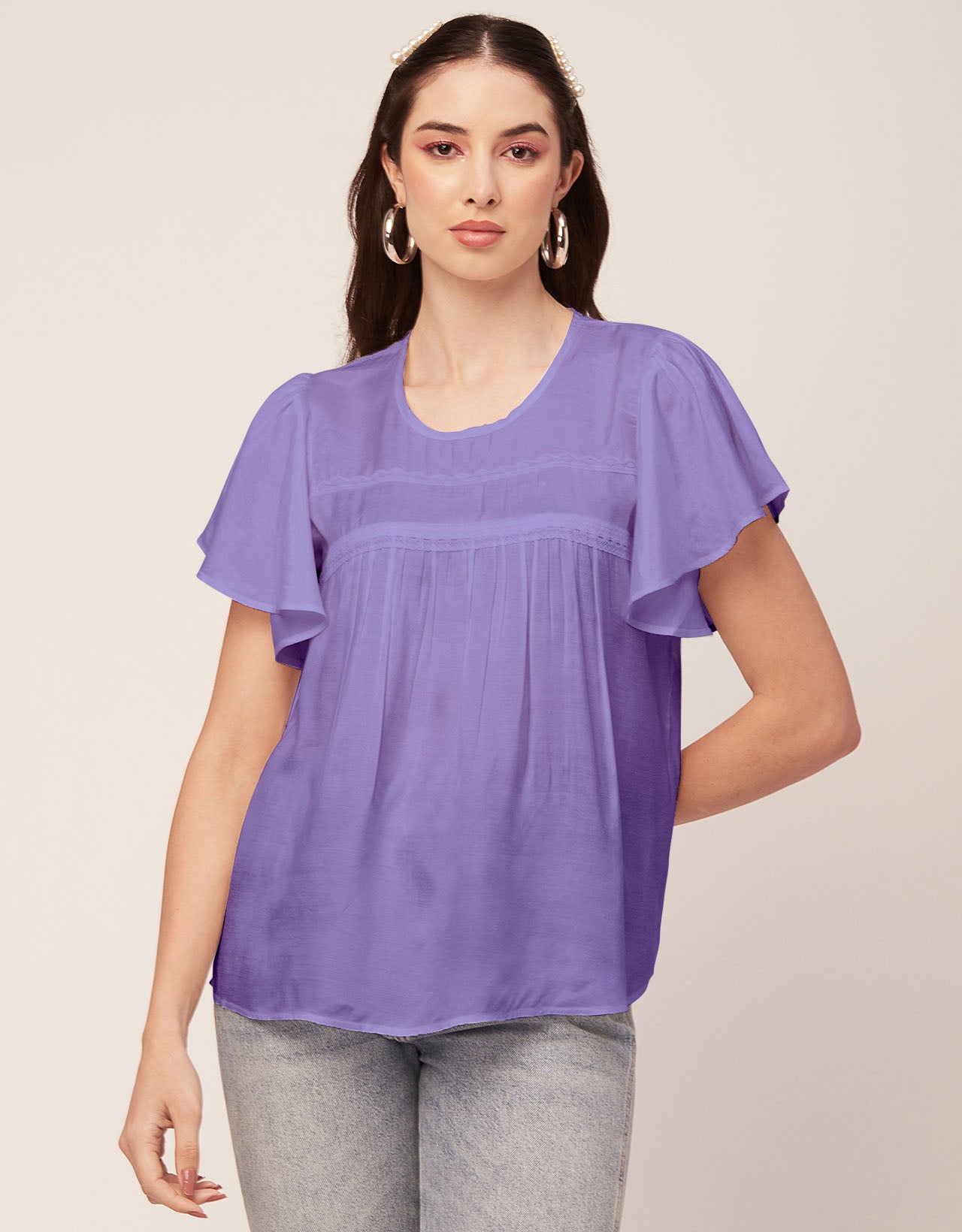 Solid Flutter Sleeve Tunic