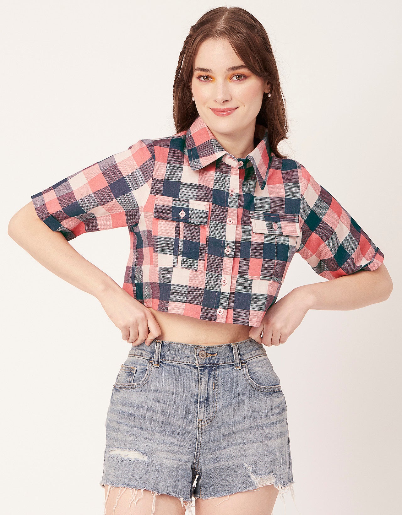 Printed Collared Crop Top