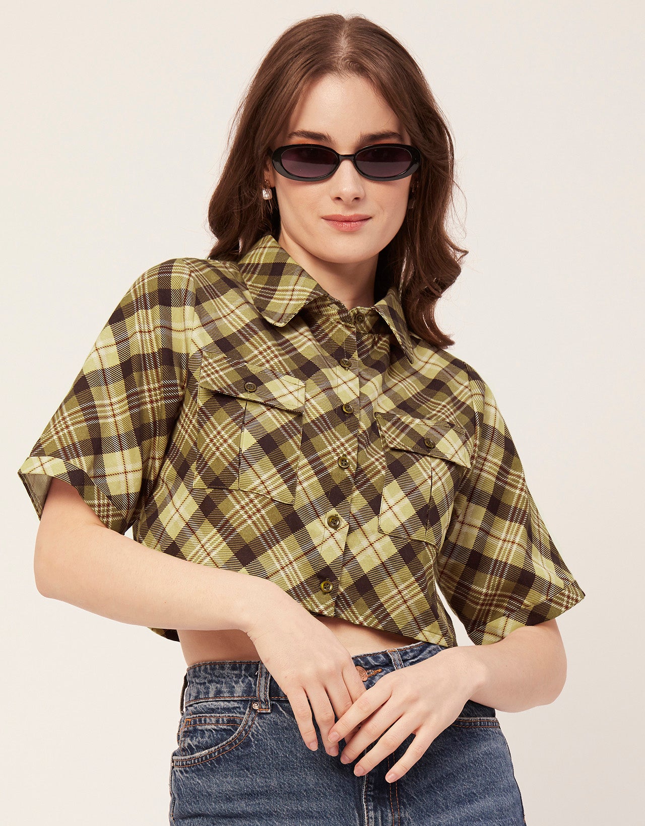 Printed Collared Crop Top