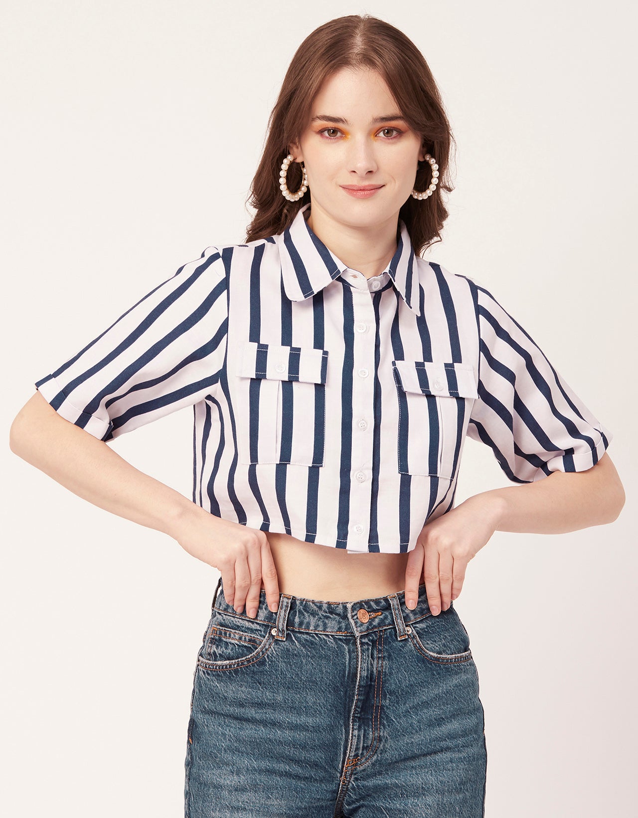 Printed Collared Crop Top