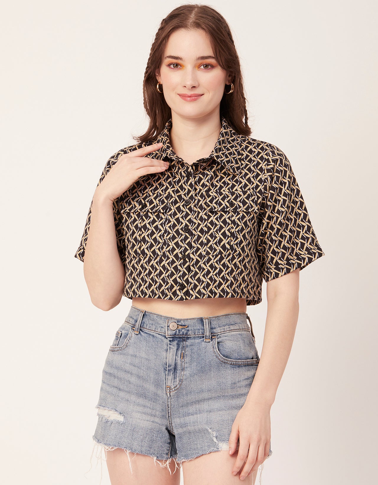 Printed Collared Crop Top