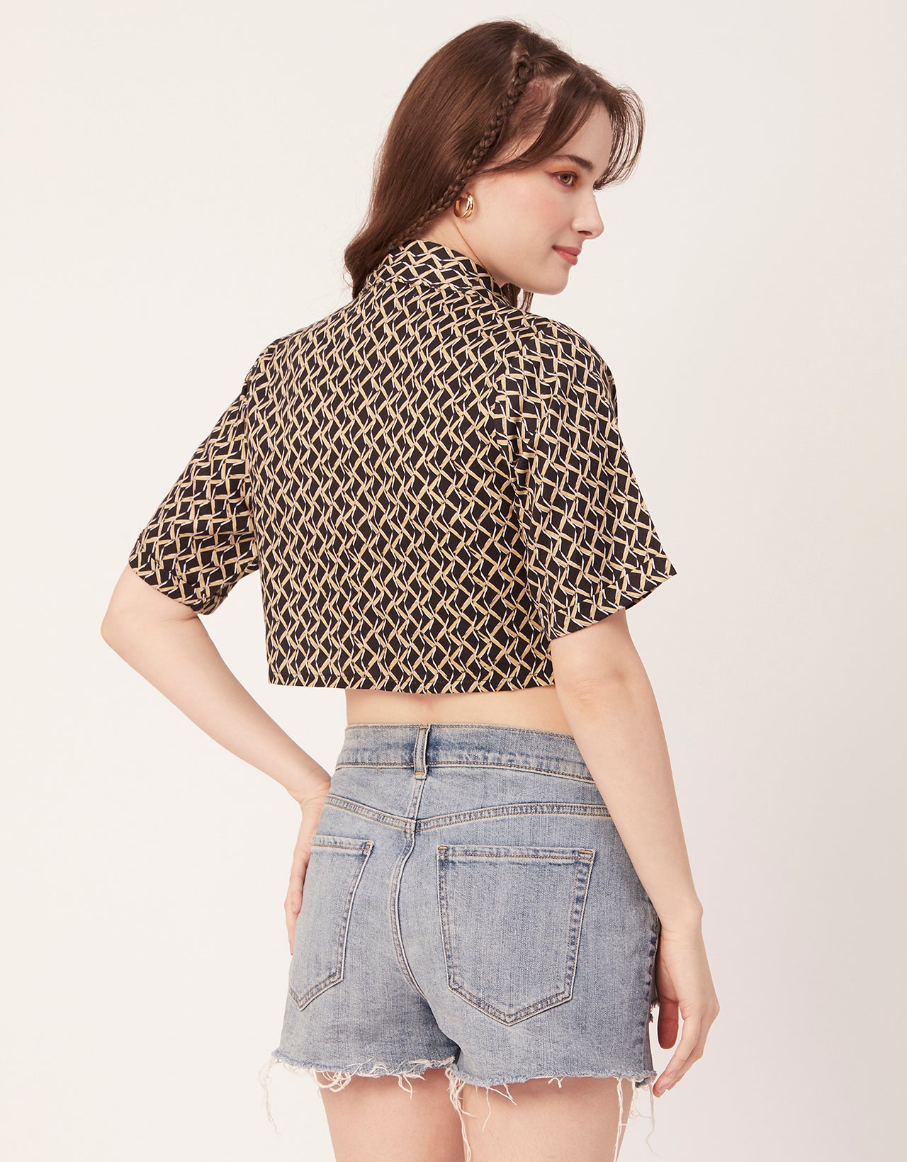 Printed Collared Crop Top