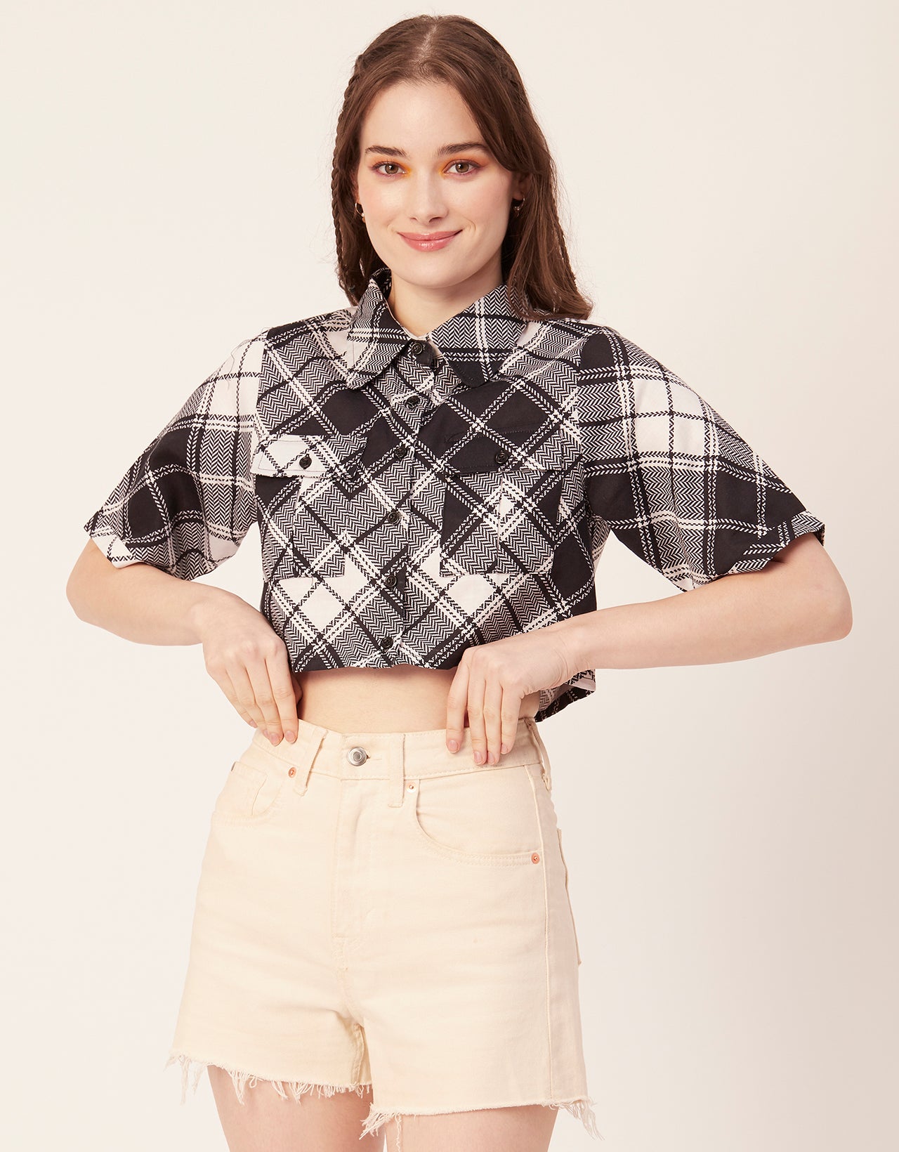 Printed Collared Crop Top