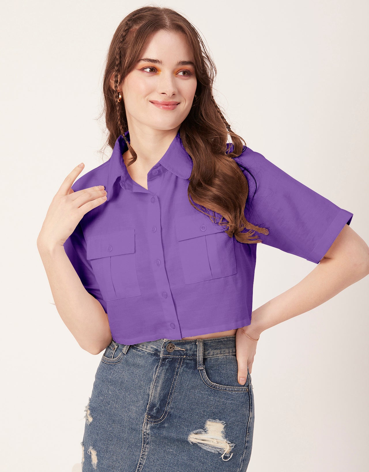 Printed Collared Crop Top