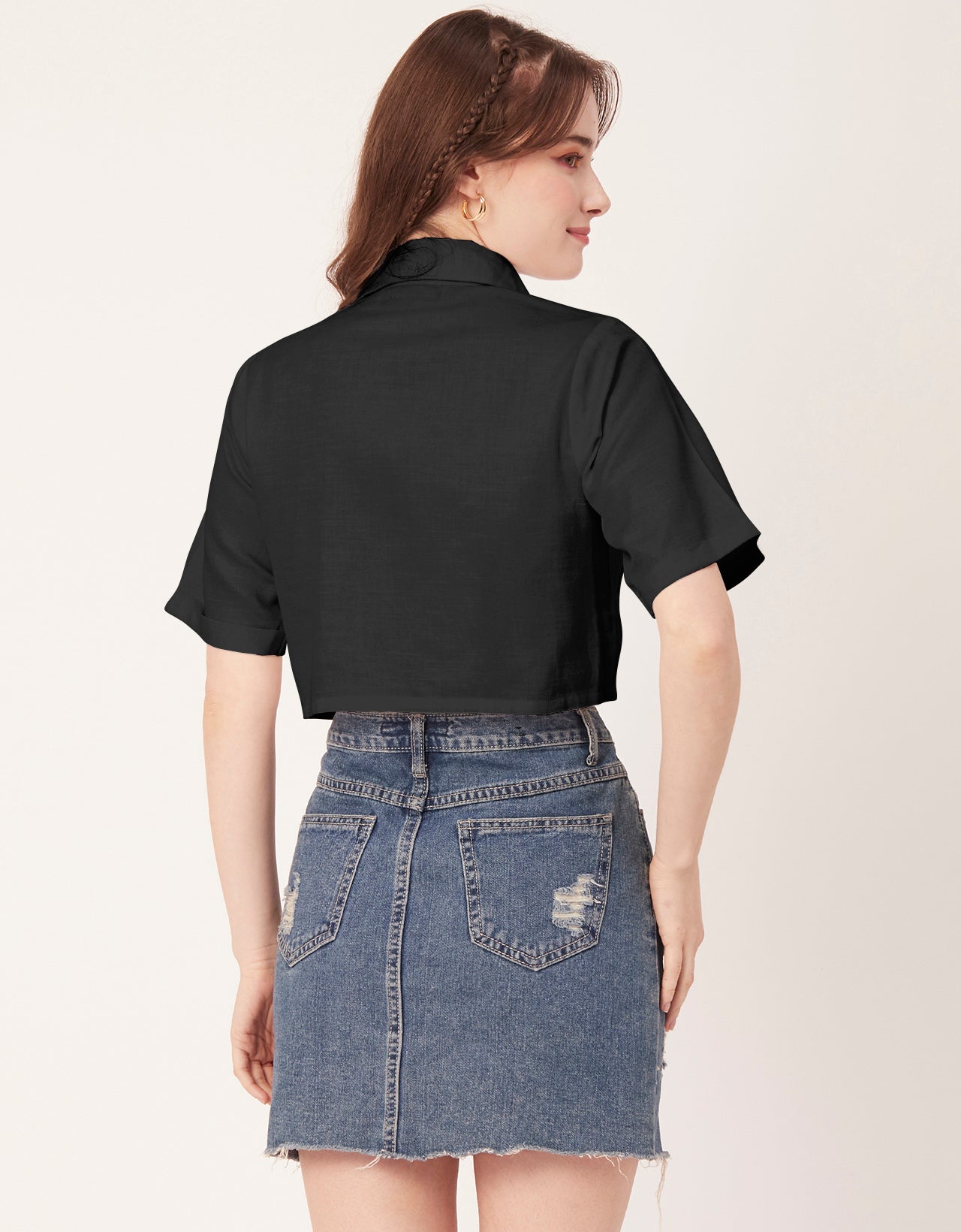 Printed Collared Crop Top