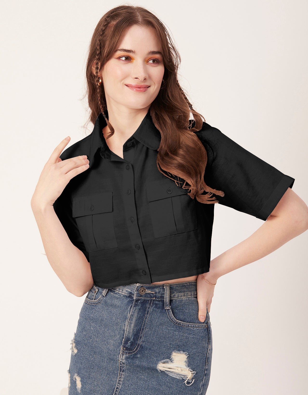 Printed Collared Crop Top