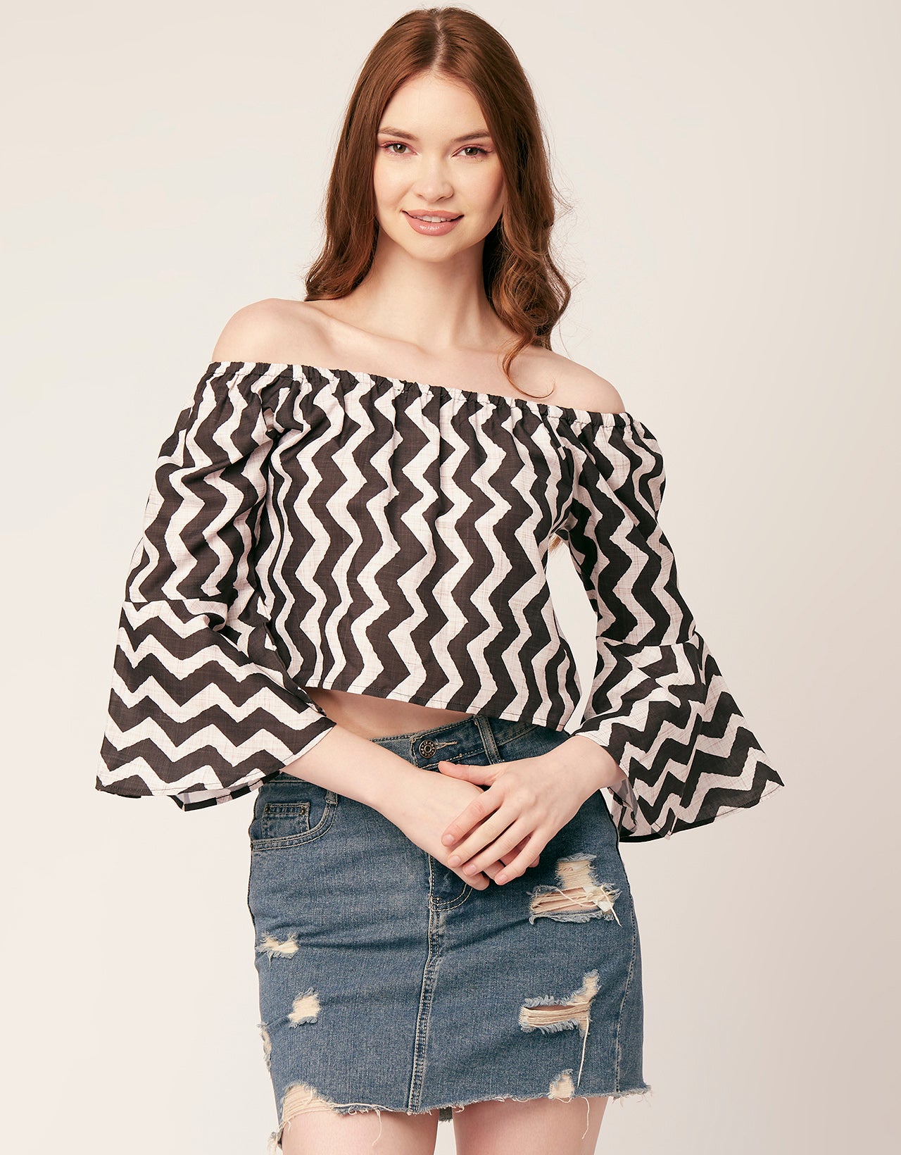 Printed Off-Shoulder Bell Top