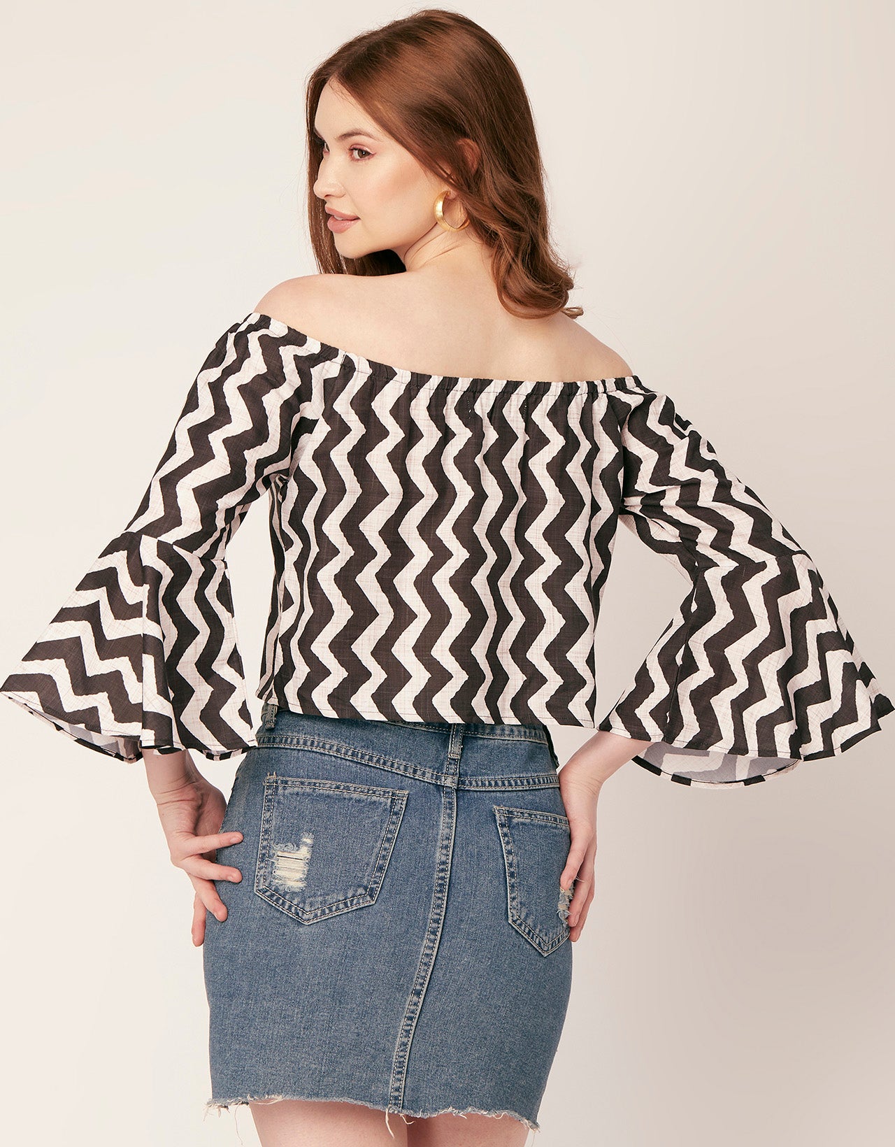 Printed Off-Shoulder Bell Top