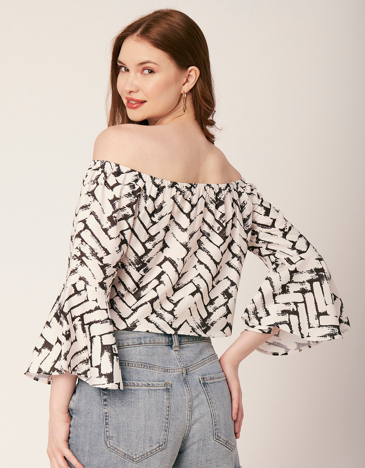 Printed Off-Shoulder Bell Top