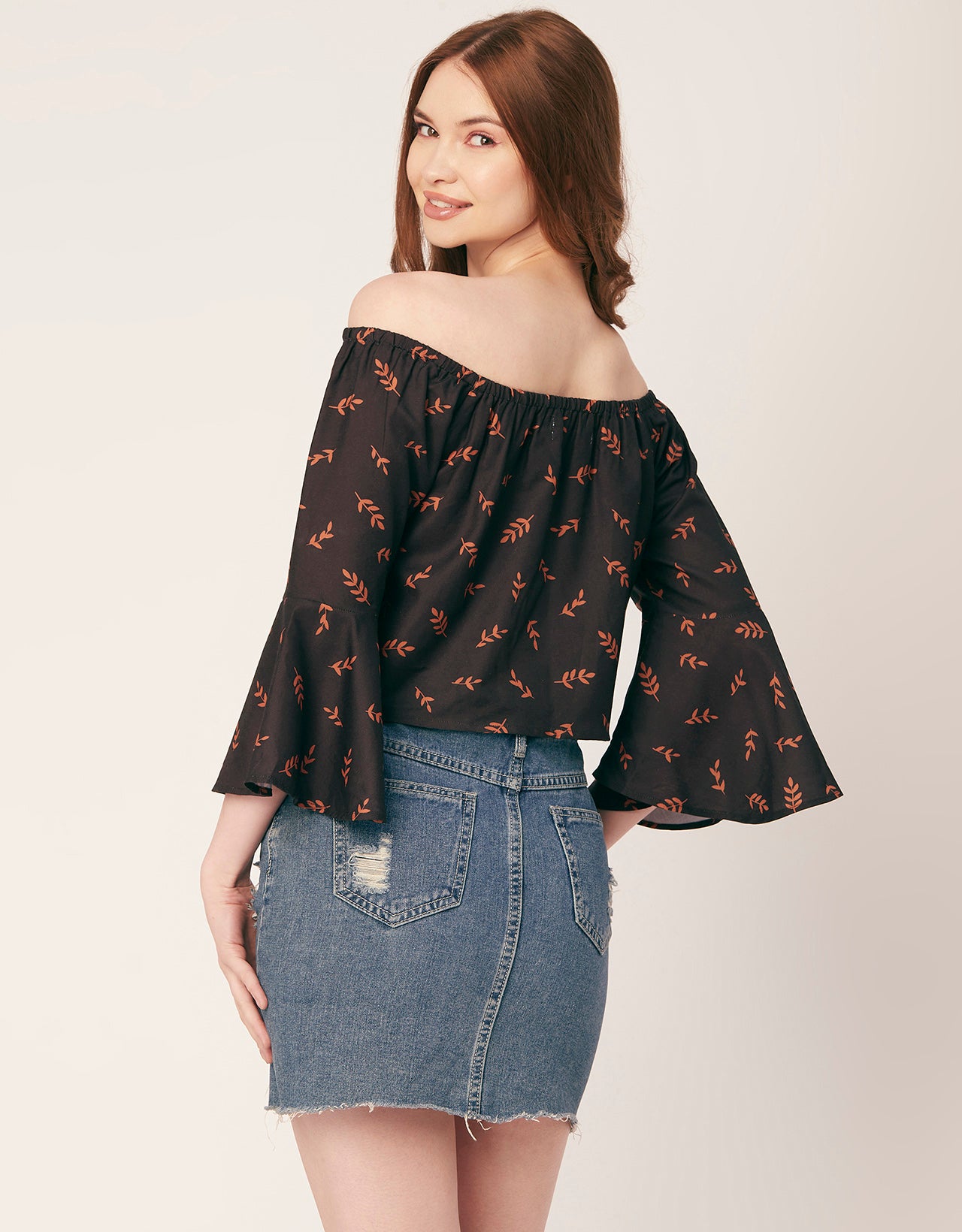 Printed Off-Shoulder Bell Top