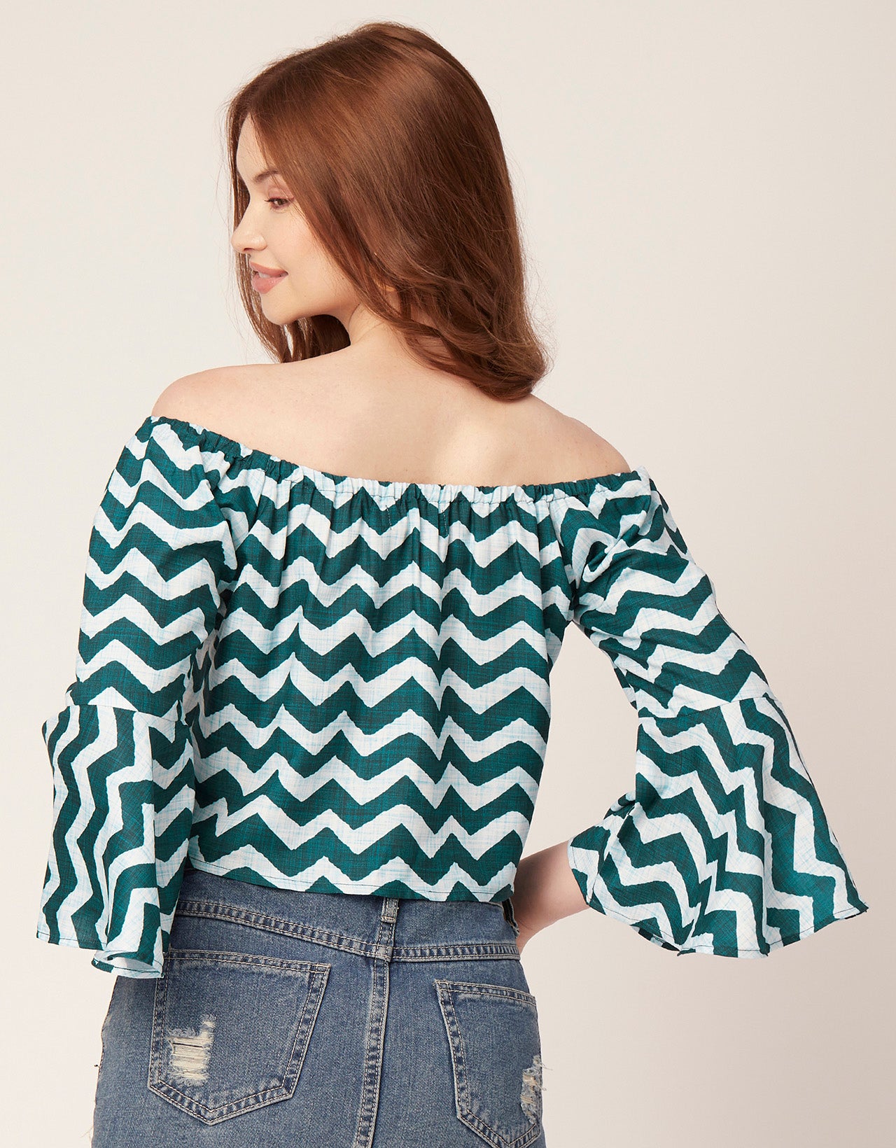 Printed Off-Shoulder Bell Top