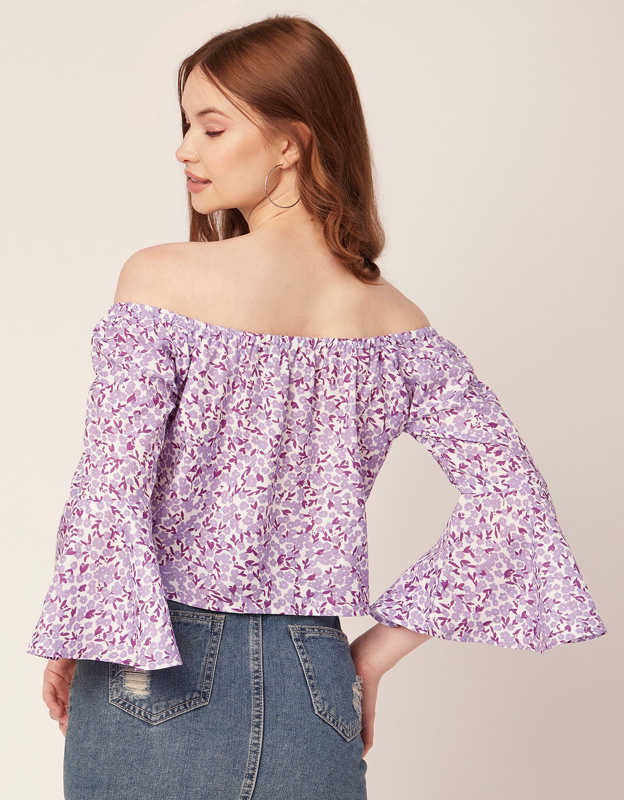 Printed Off-Shoulder Bell Top