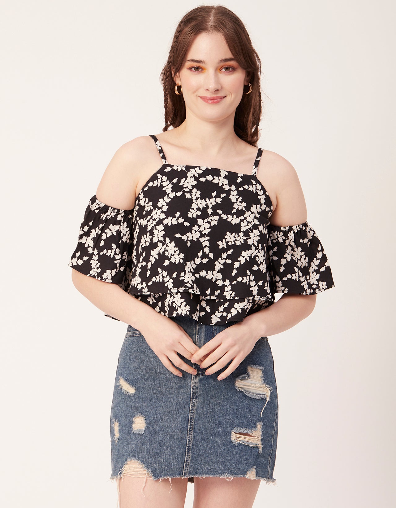 Printed Ruffled Crop Top