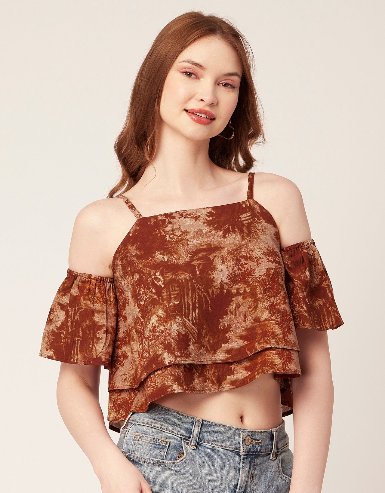 Printed Ruffled Crop Top