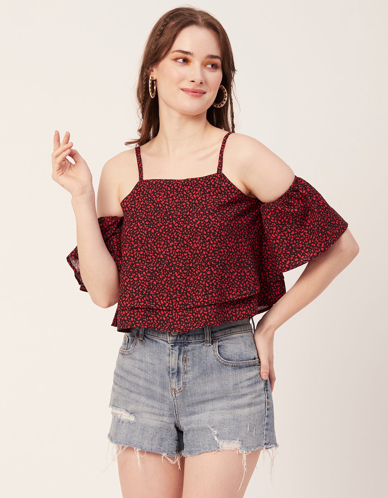 Printed Ruffled Crop Top