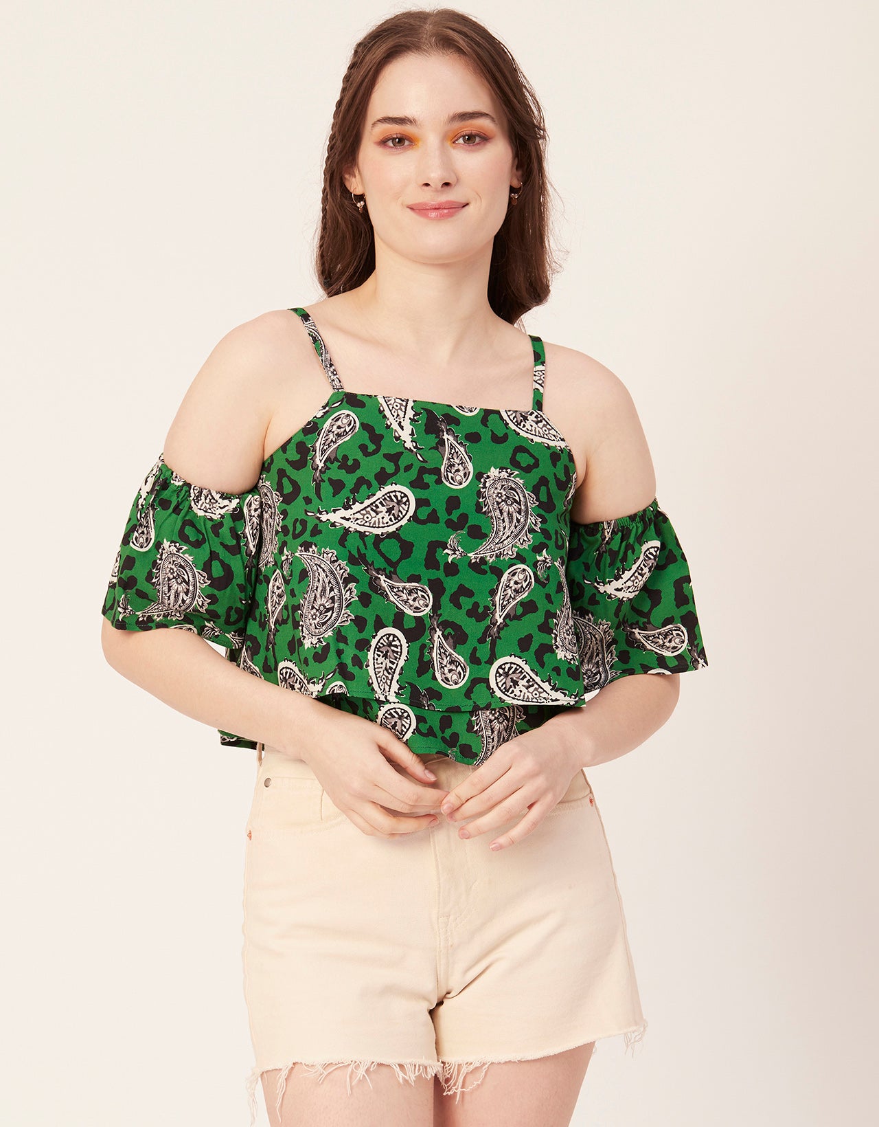 Printed Ruffled Crop Top