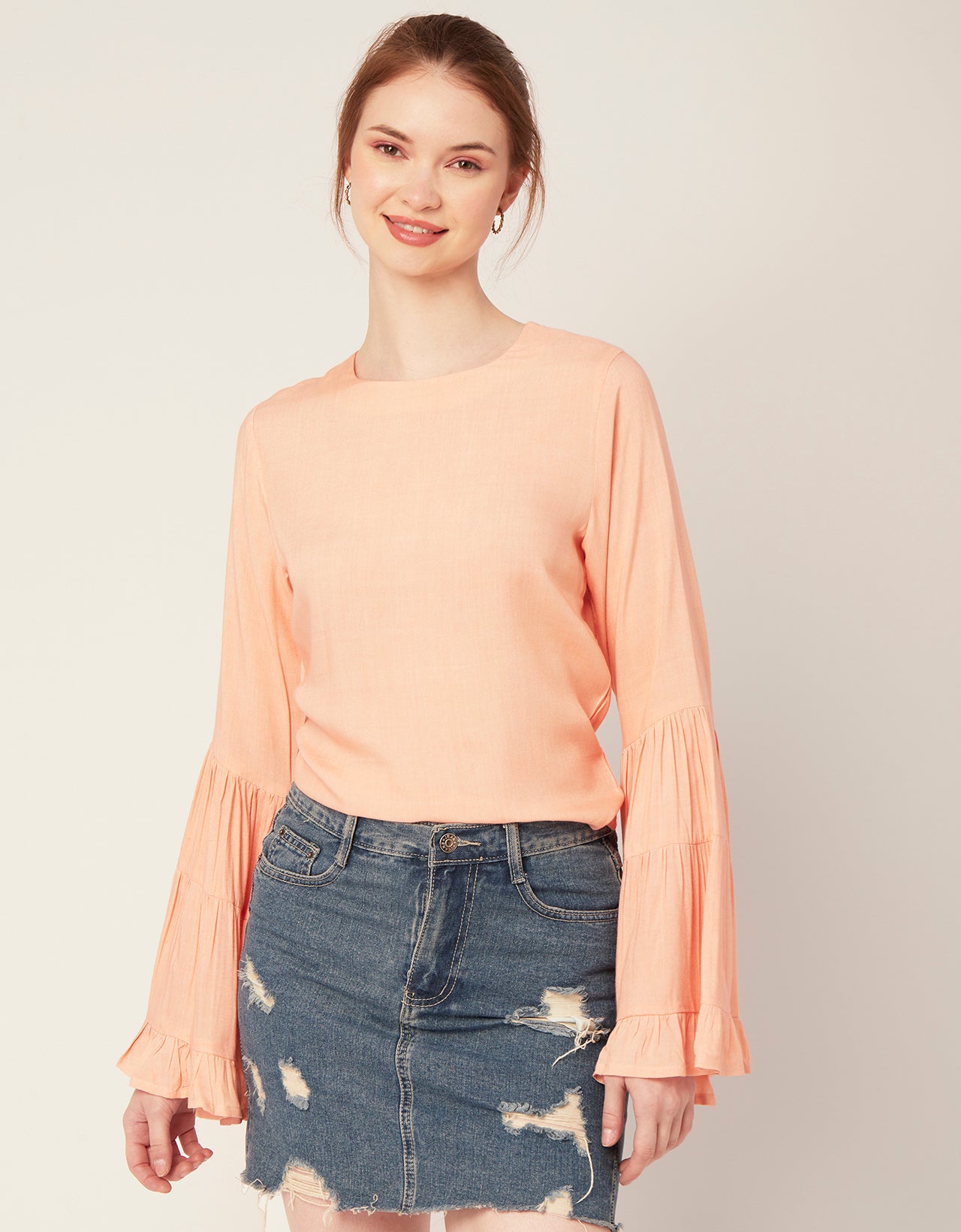 Solid Ruffle Bell Sleeve