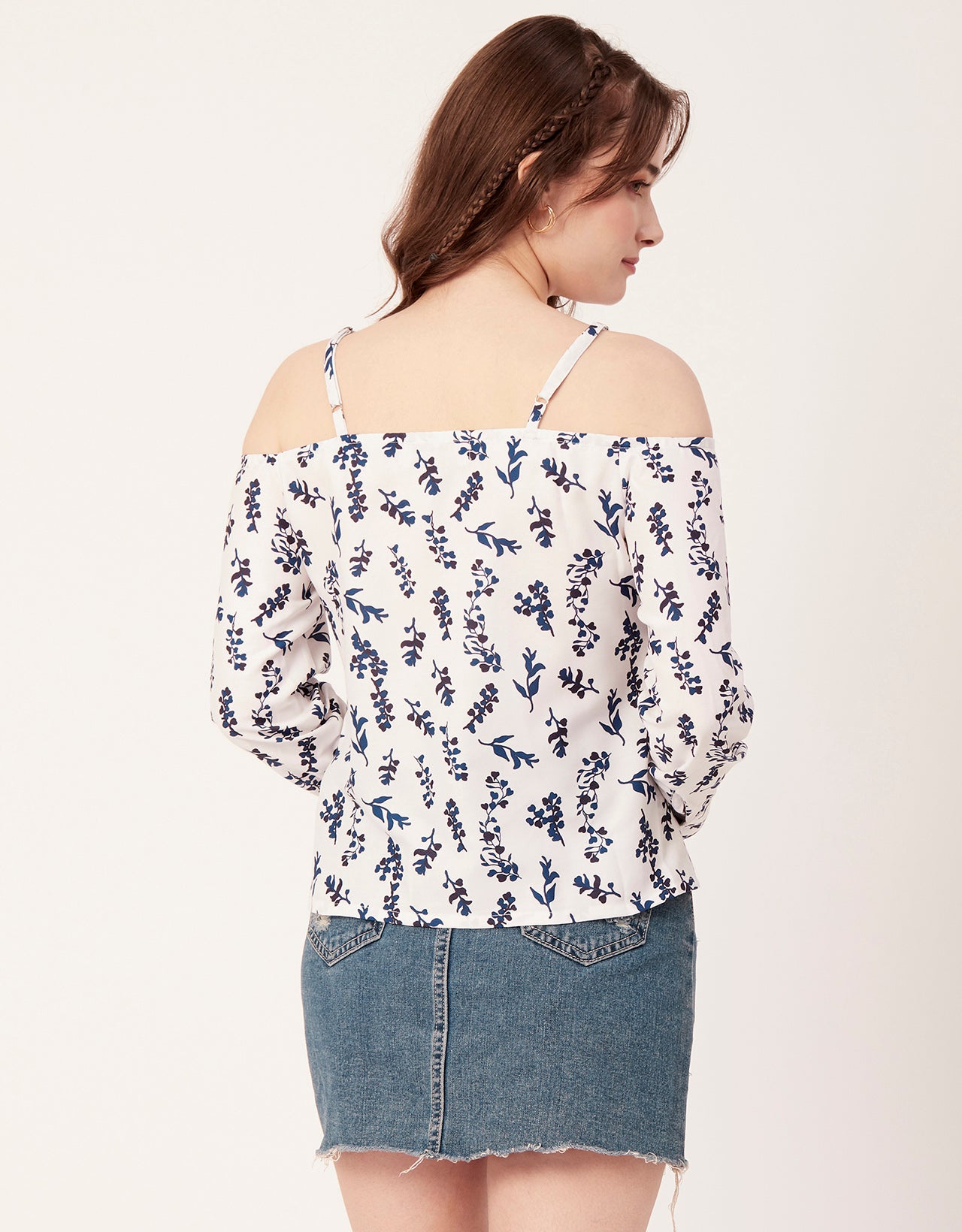 Printed Off-Shoulder Button Top