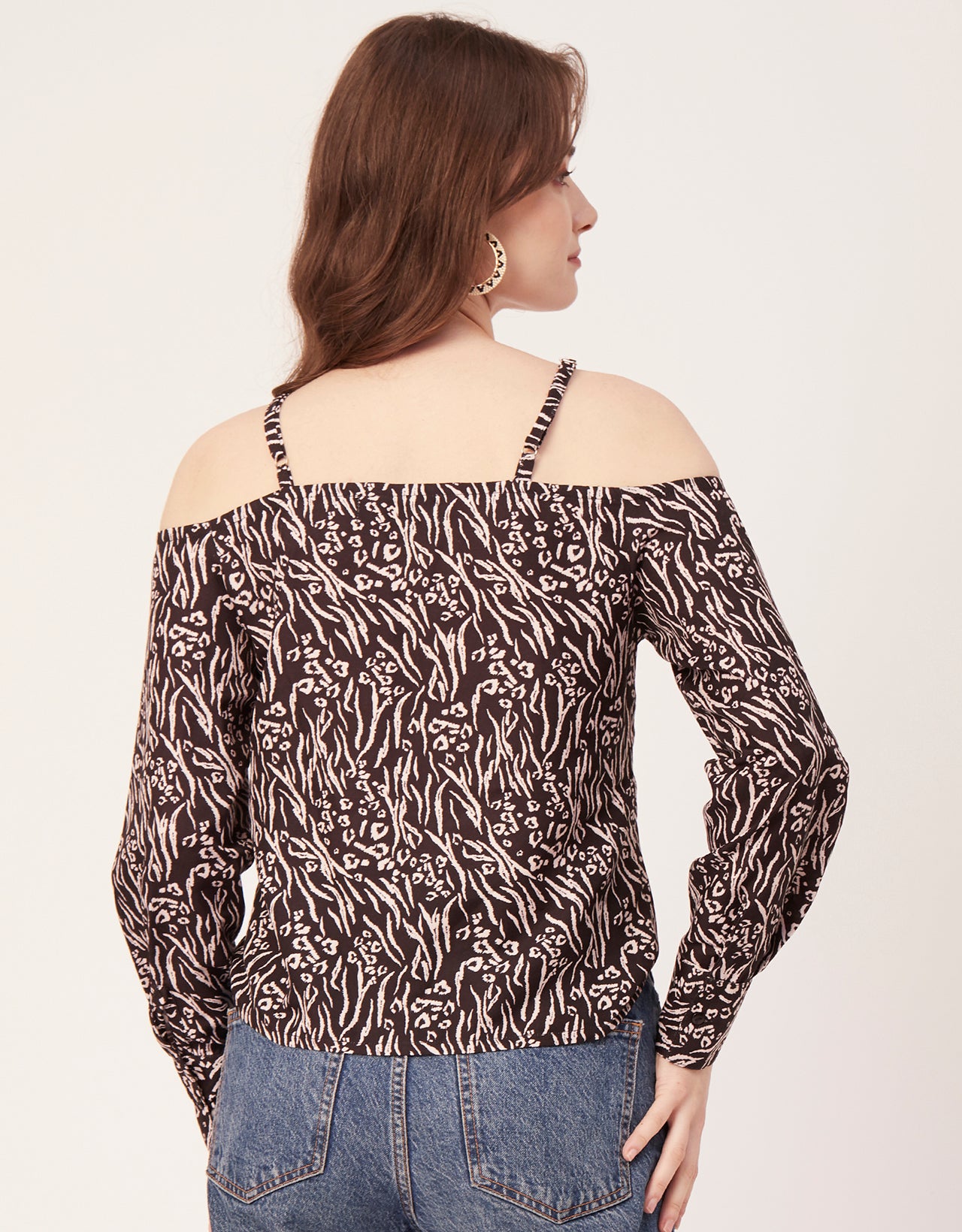Printed Off-Shoulder Button Top