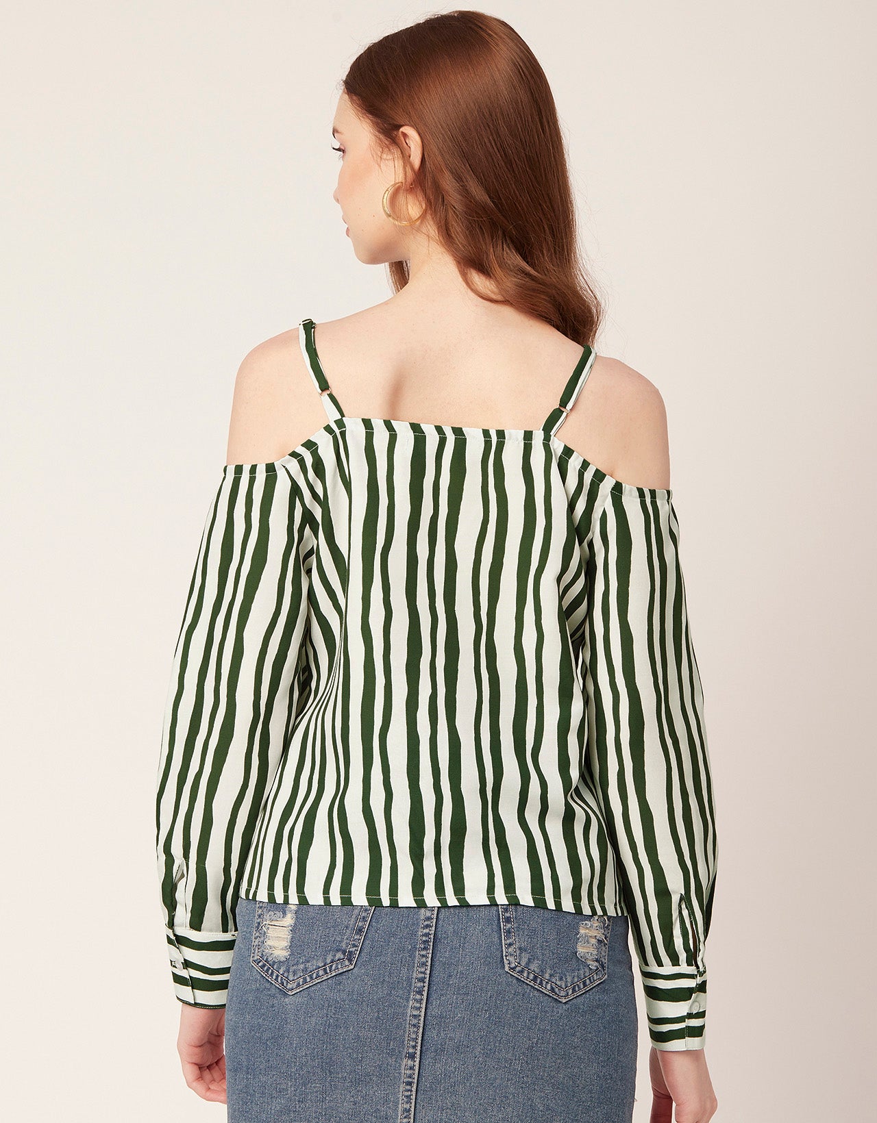 Printed Off-Shoulder Button Top