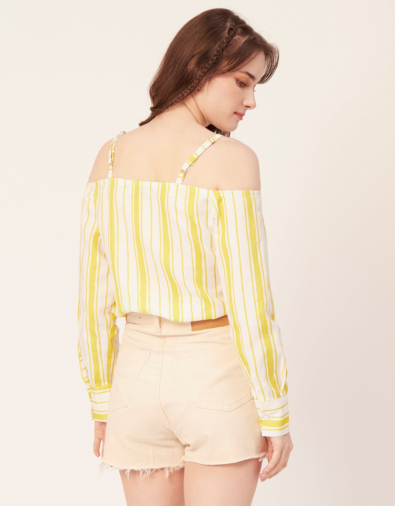 Printed Off-Shoulder Button Top