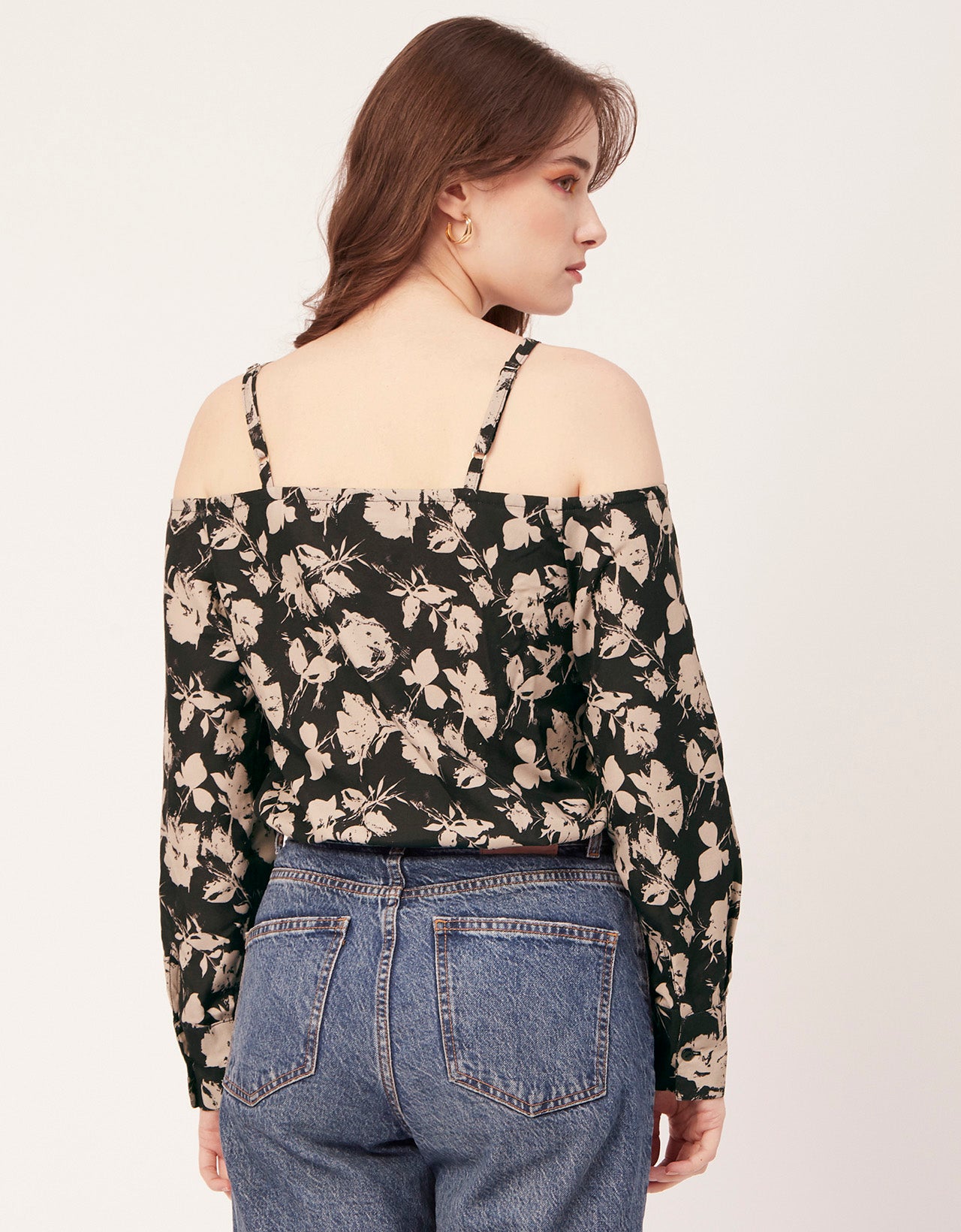 Printed Off-Shoulder Button Top