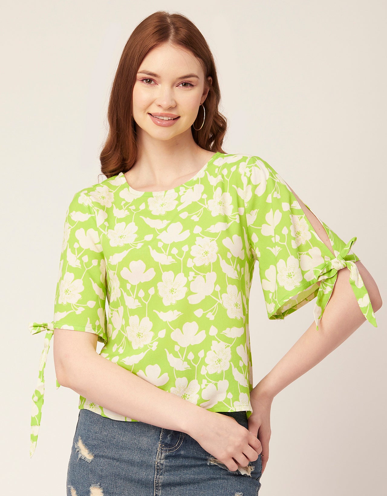 Printed Tie-Up Cold Shoulder