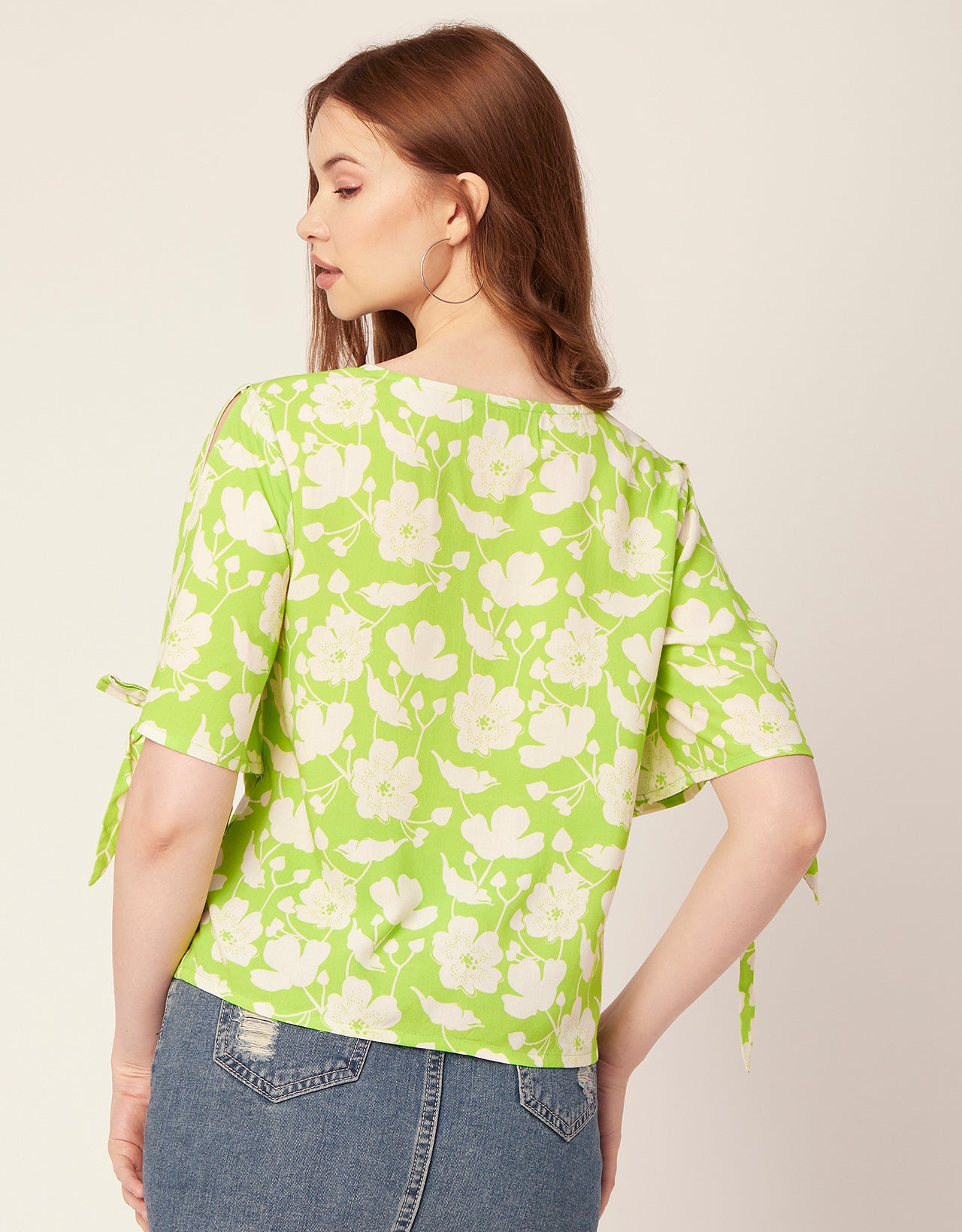 Printed Tie-Up Cold Shoulder