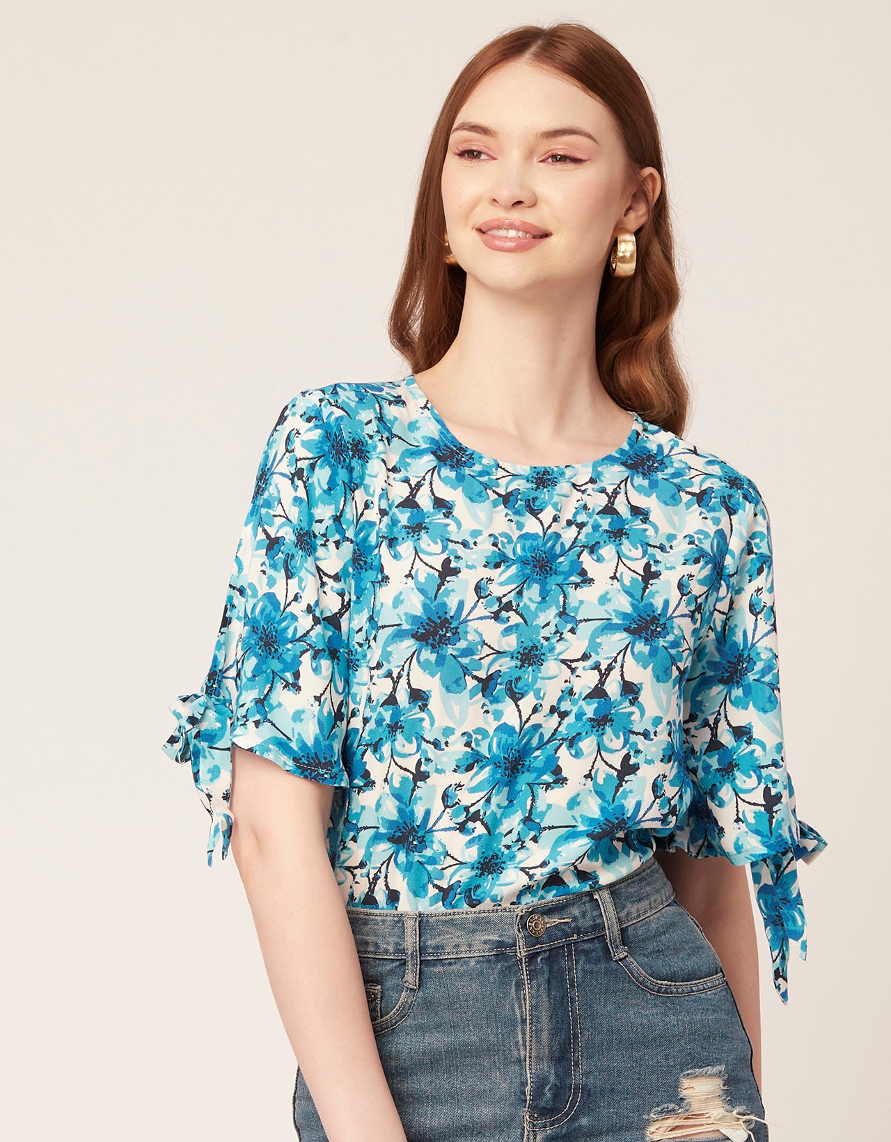Printed Tie-Up Cold Shoulder