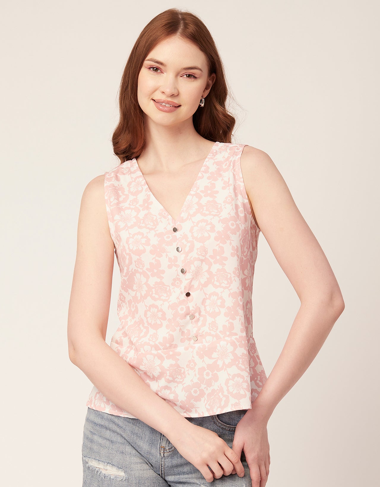 Printed V-Neck Tank Top