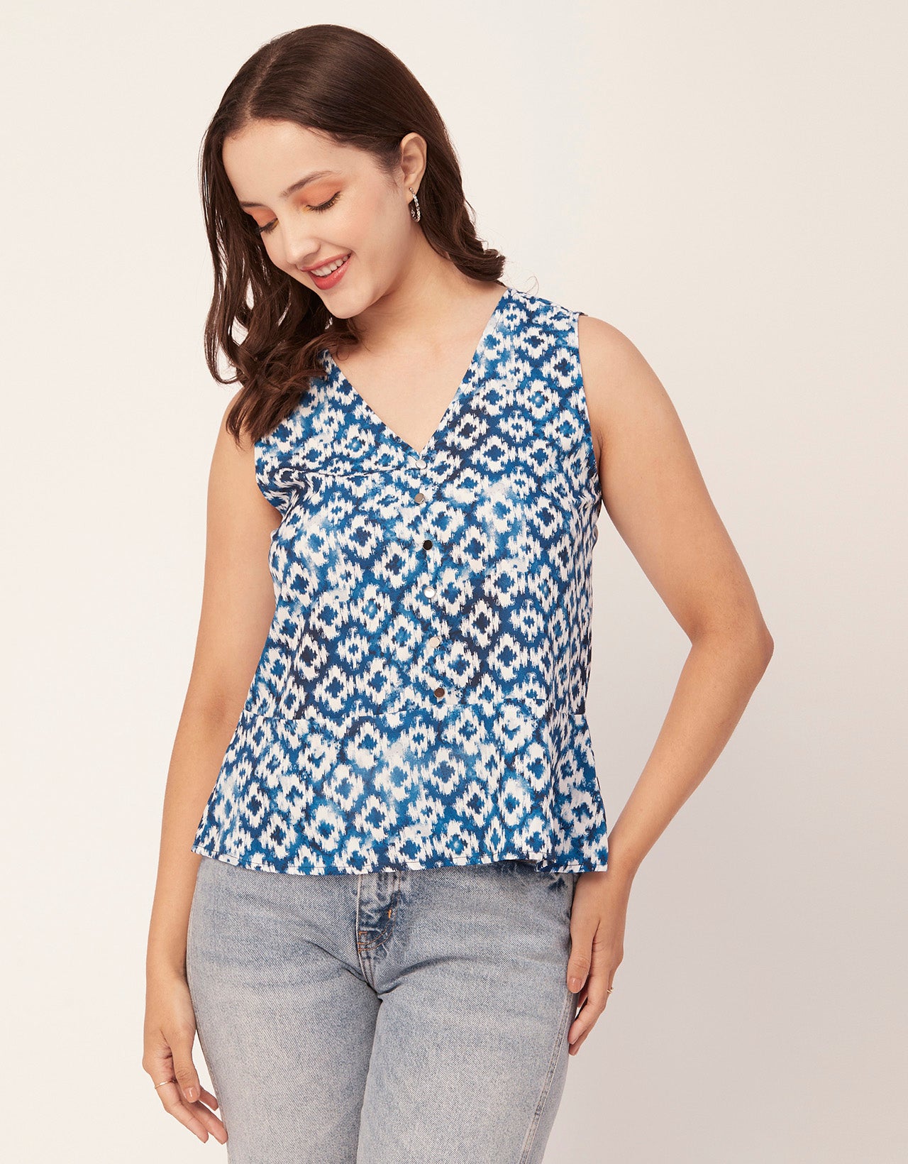 Printed V-Neck Tank Top