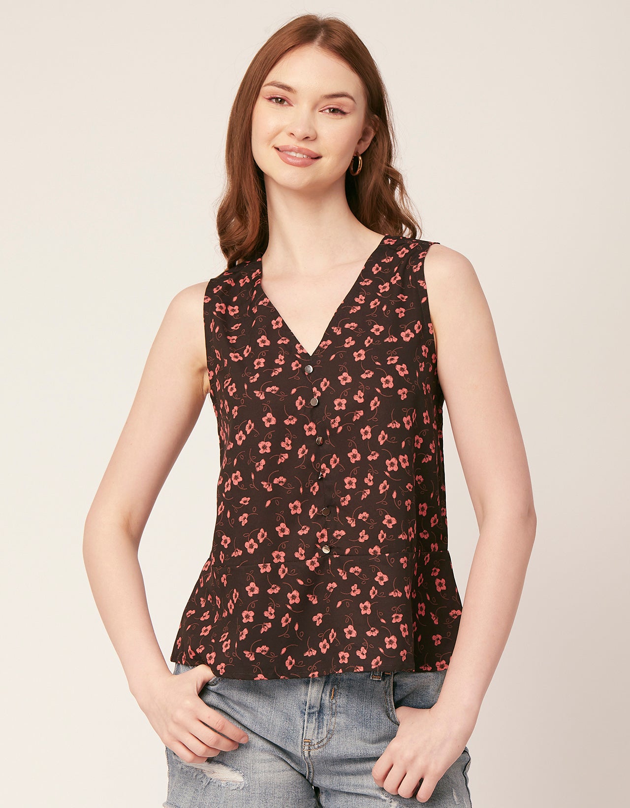 Printed V-Neck Tank Top