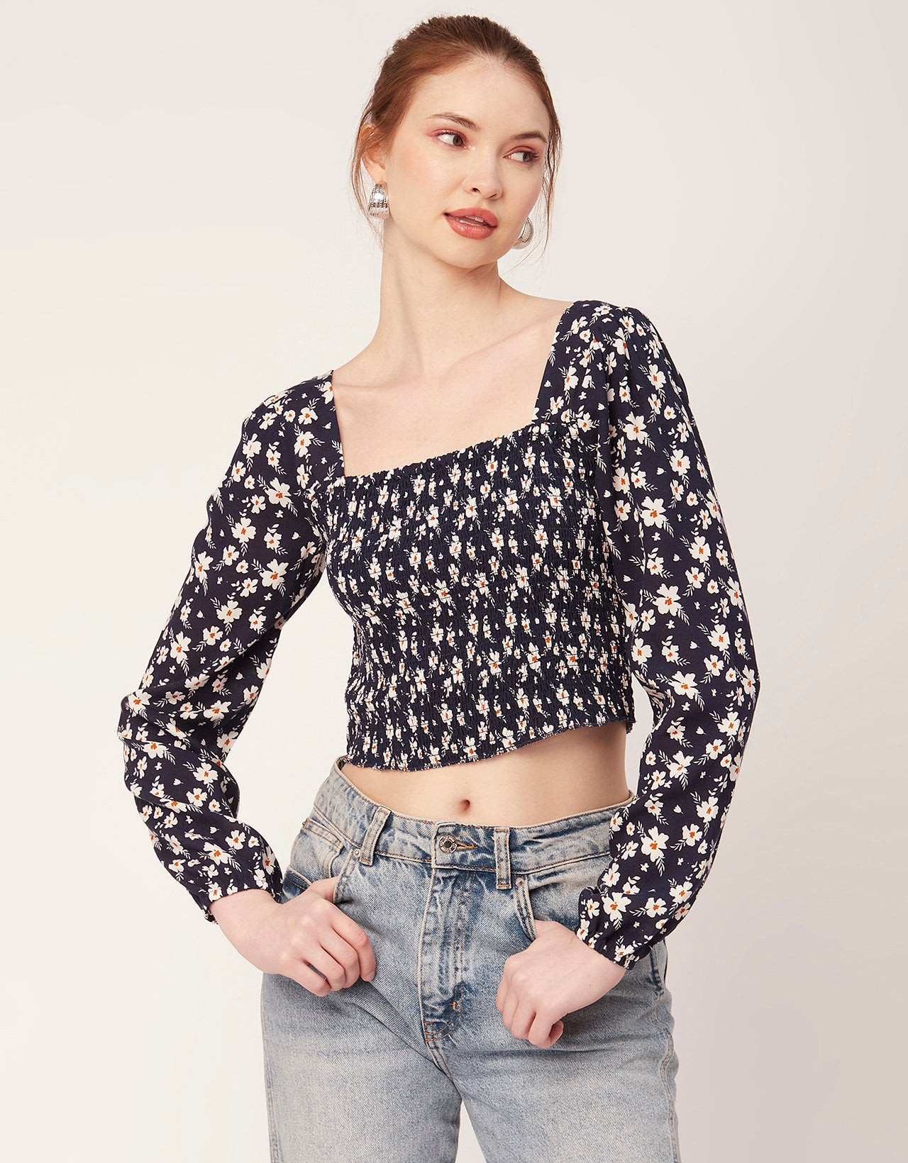 Printed Square Neck Smocked