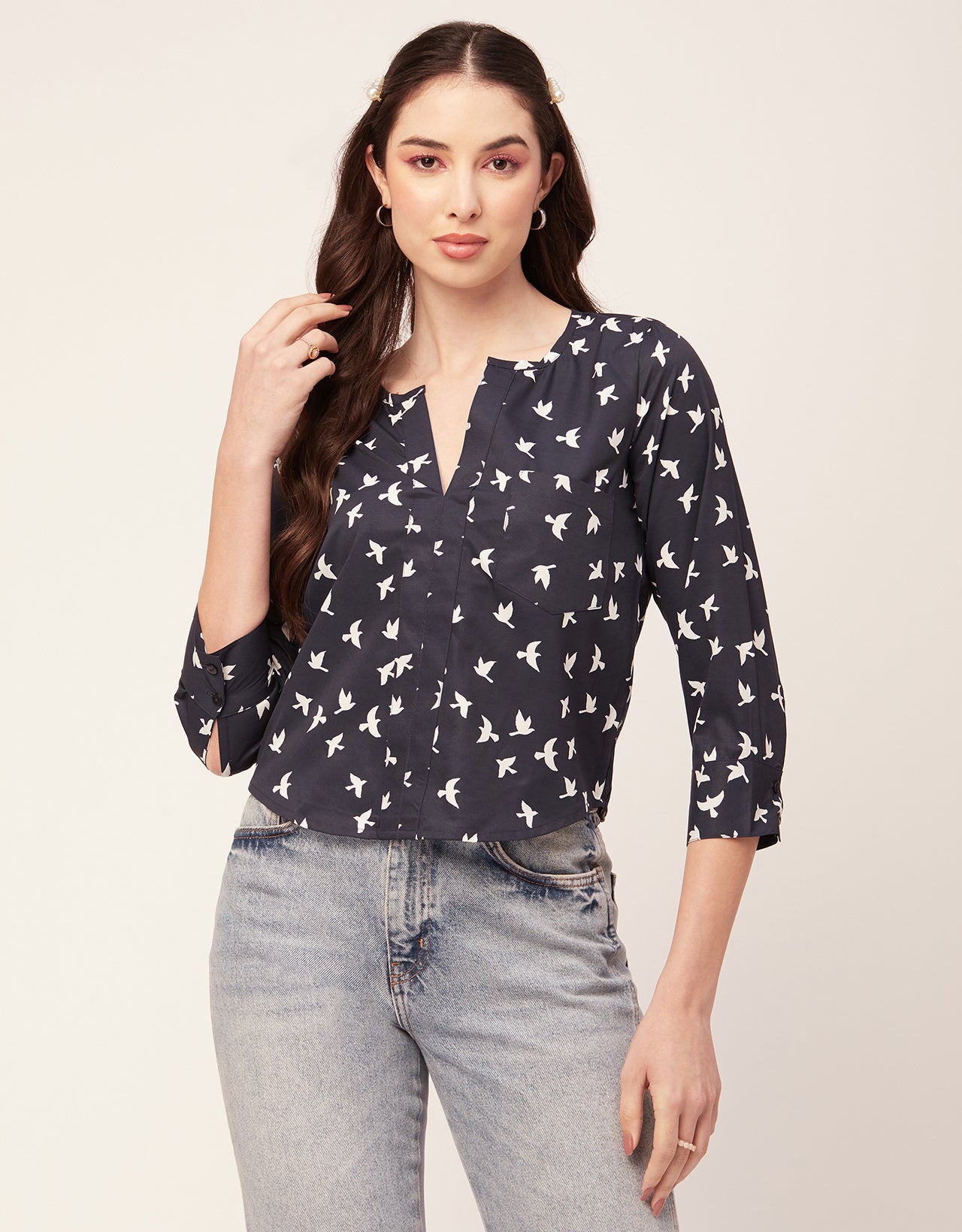 Printed V Neck Short Top