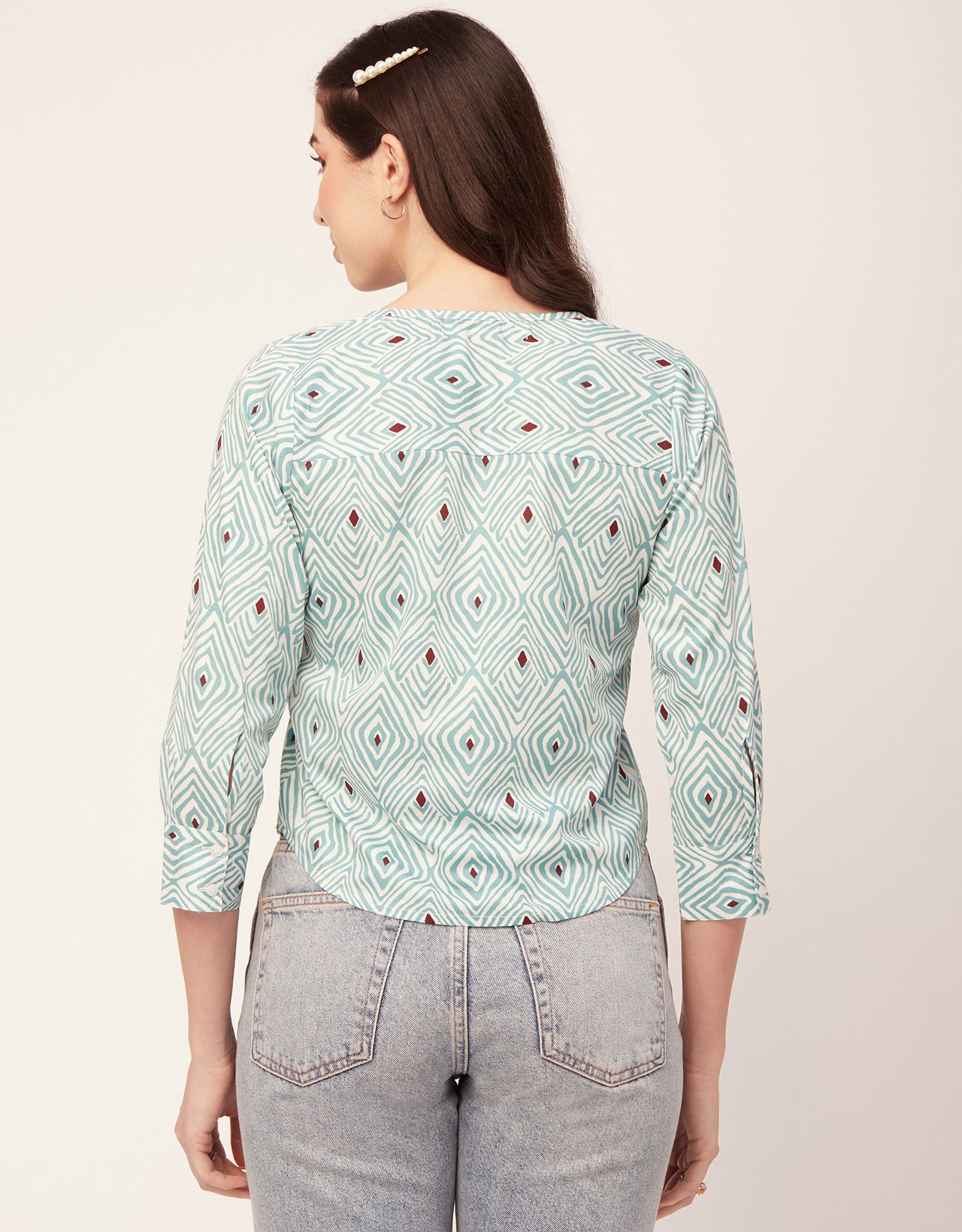 Printed V Neck Short Top