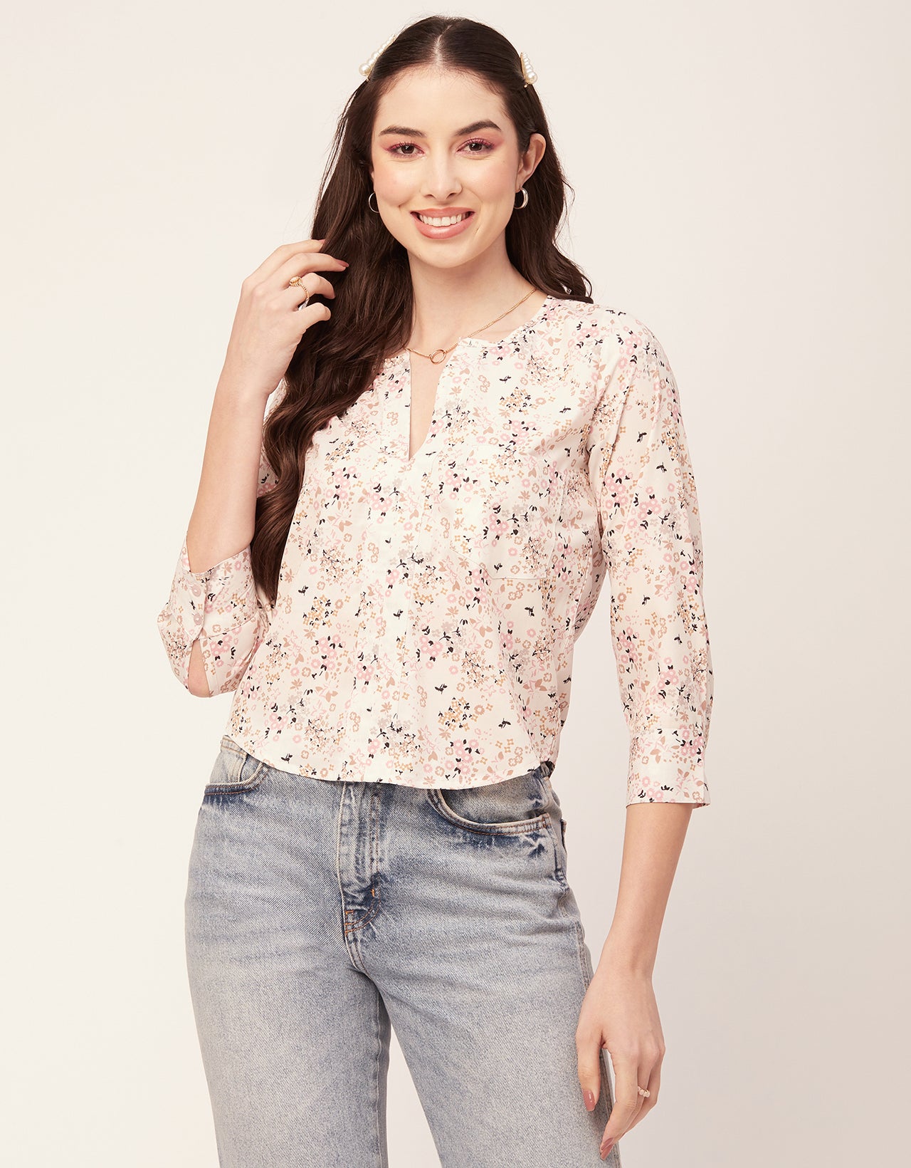 Printed V Neck Short Top