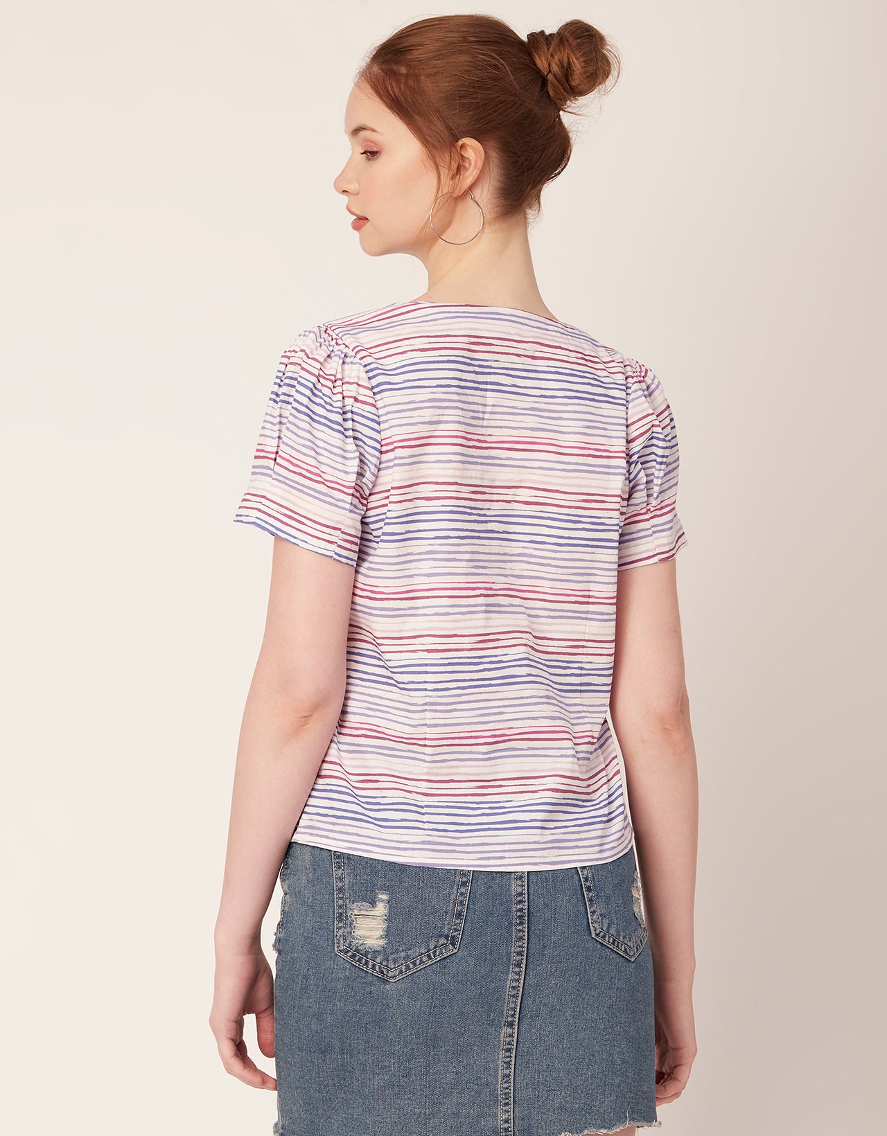 Printed V Neck Puff Sleeve