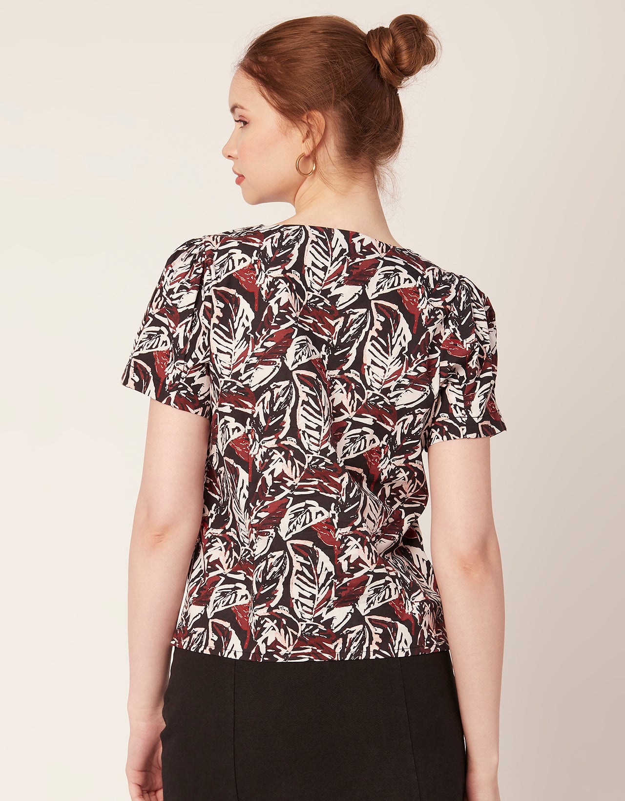 Printed V Neck Puff Sleeve