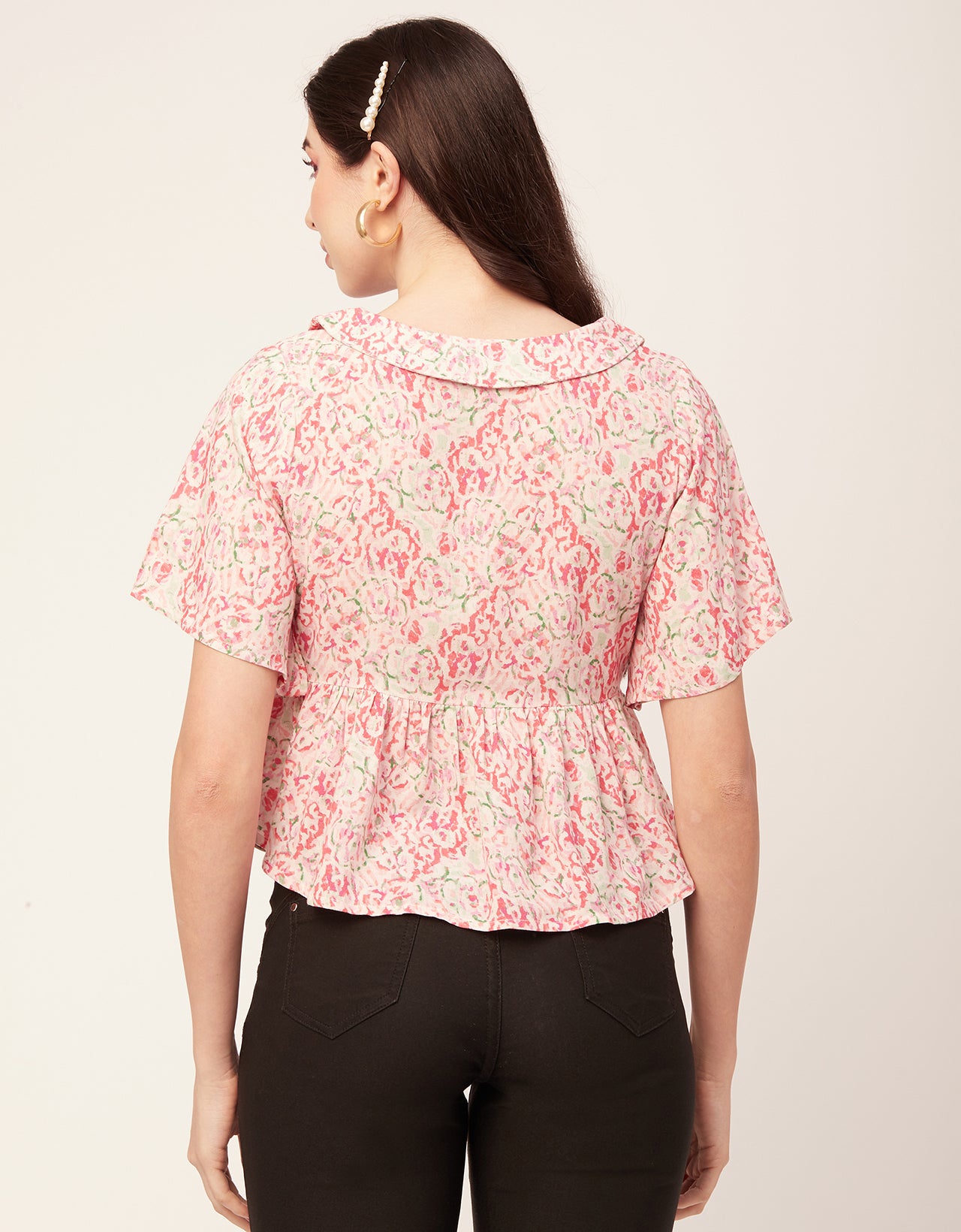 Printed Peplum Flutter Top